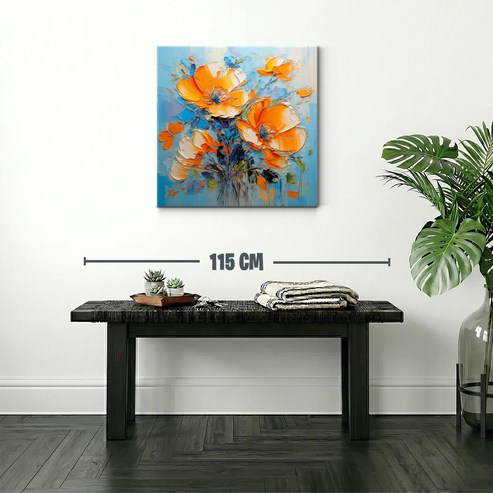Impresionante cuadro de flores en tonos naranja y azul — miniatura 2