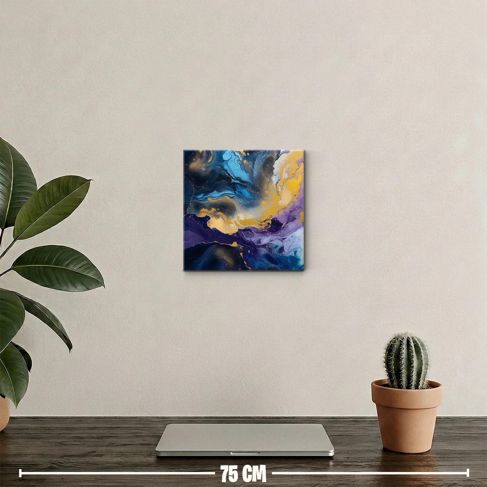 Cuadro decorativo con diseño abstracto en tonos azules y dorados — miniatura 2
