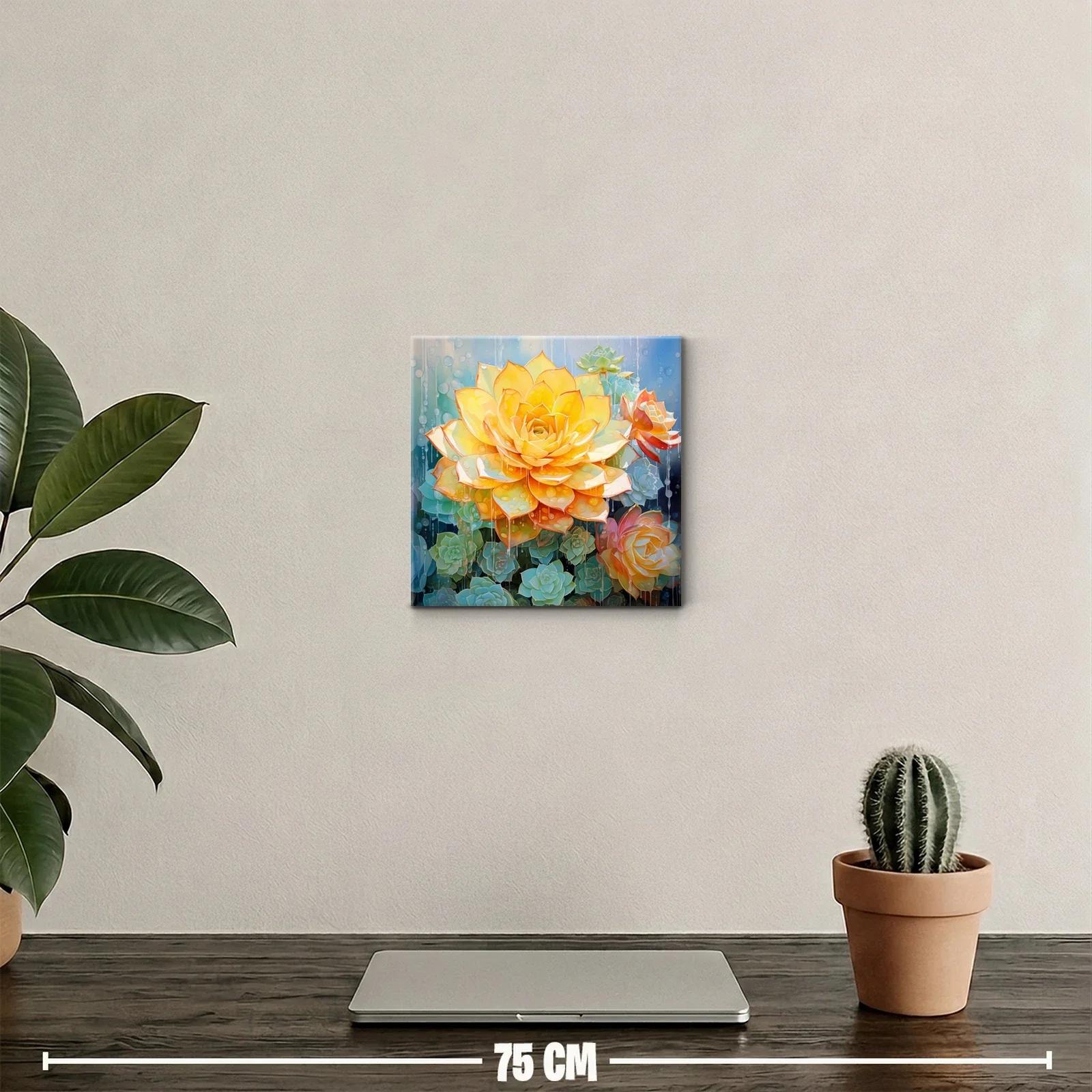Cuadro vibrante con flores en tonos cálidos y fríos — miniatura 2
