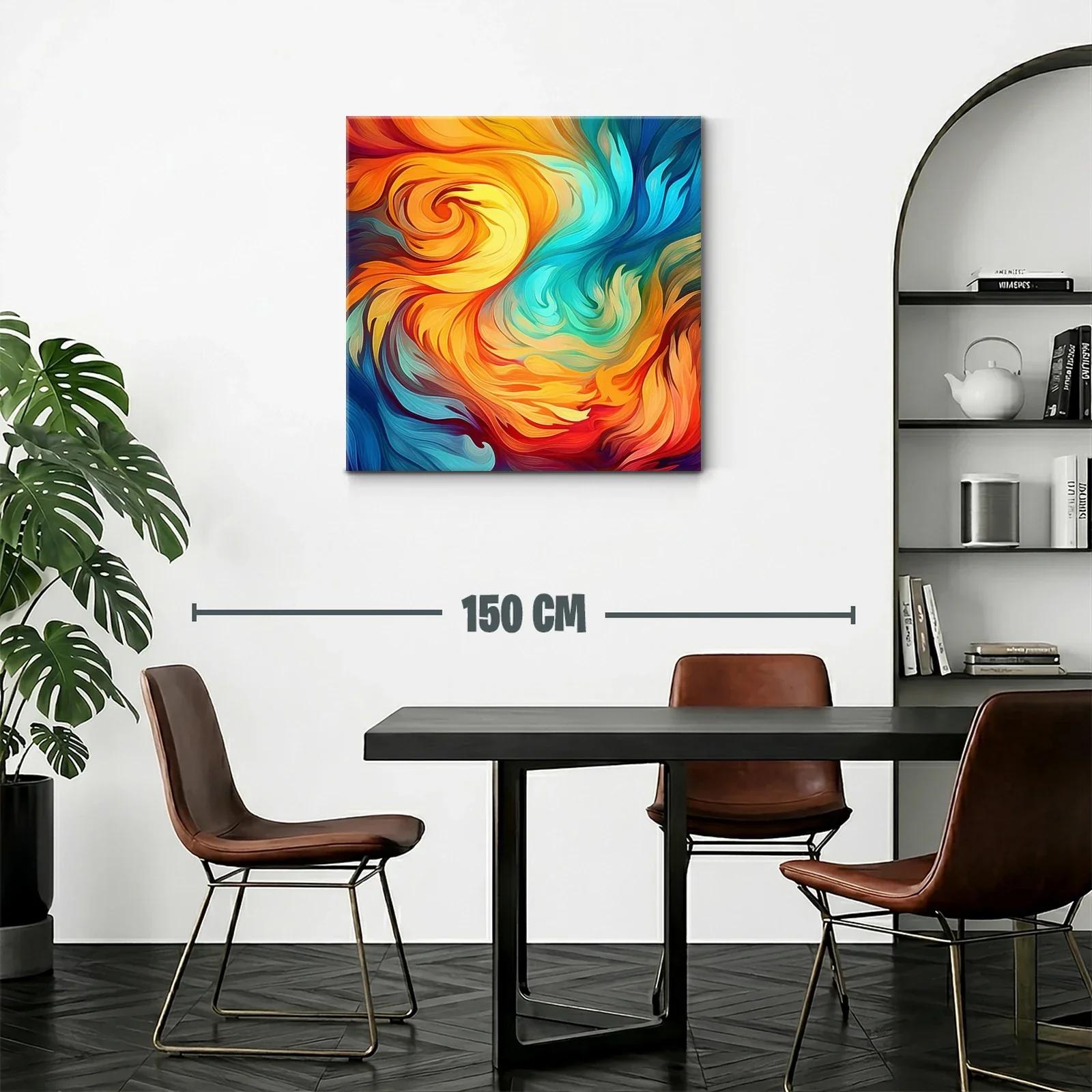 Cuadro abstracto en vibrantes tonos cálidos y fríos — miniatura 2