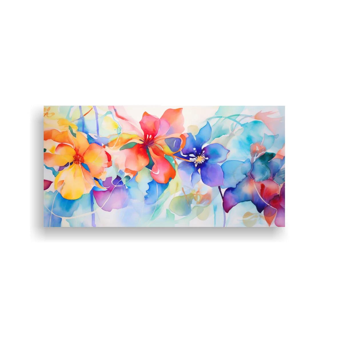 Cuadro flores acuareladas multicolor con pétalos superpuestos — imagen principal