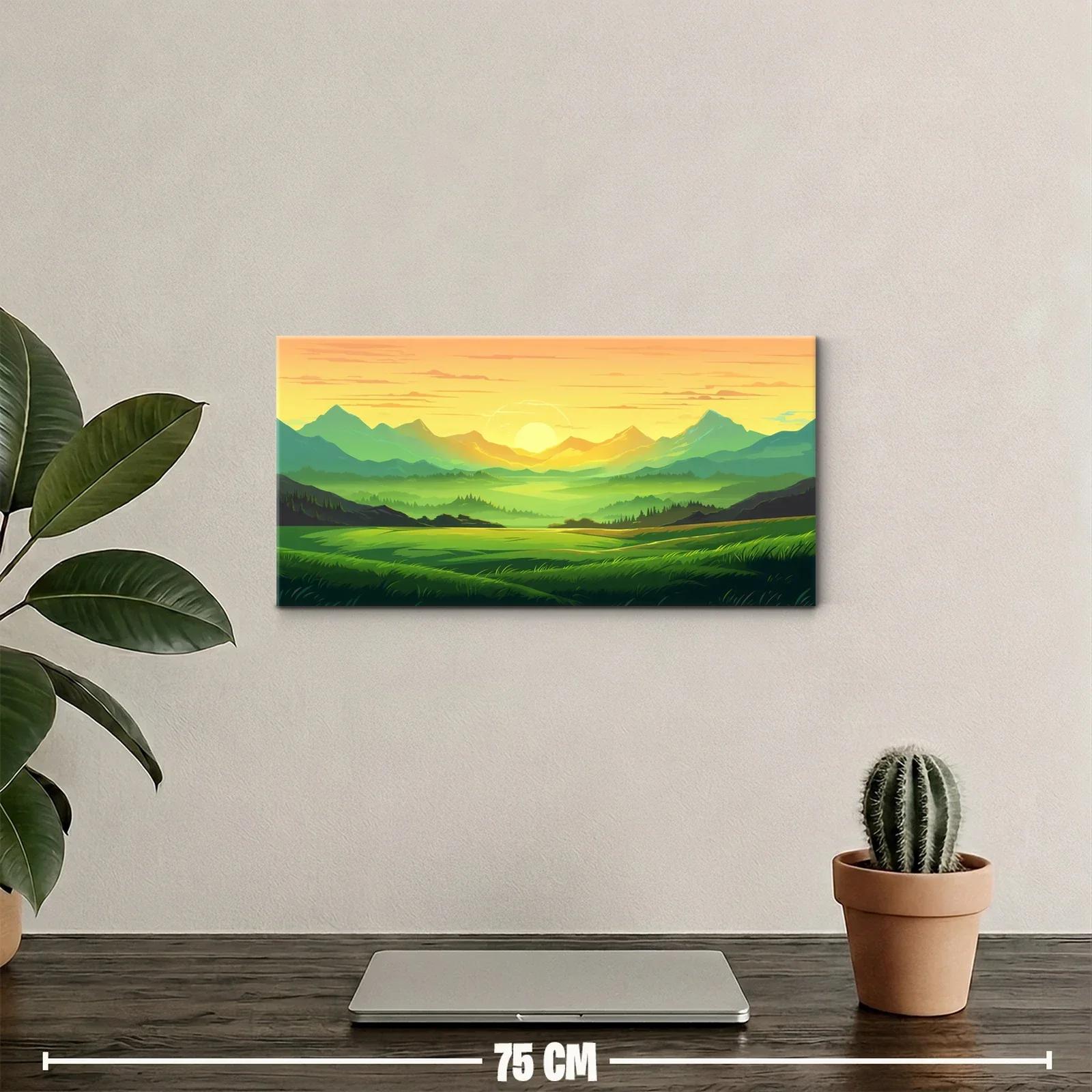 Cuadro paisaje de montañas con pradera ondulada — miniatura 2