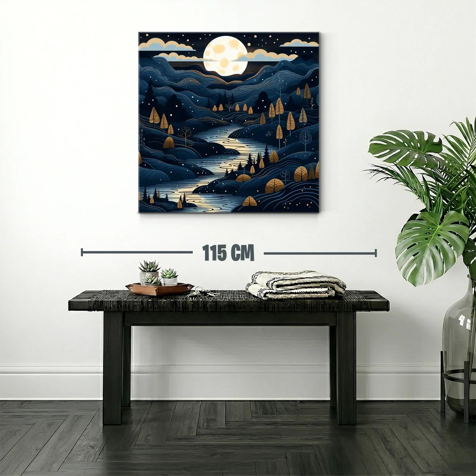 Paisaje nocturno con río y luna llena iluminando el valle — miniatura 2