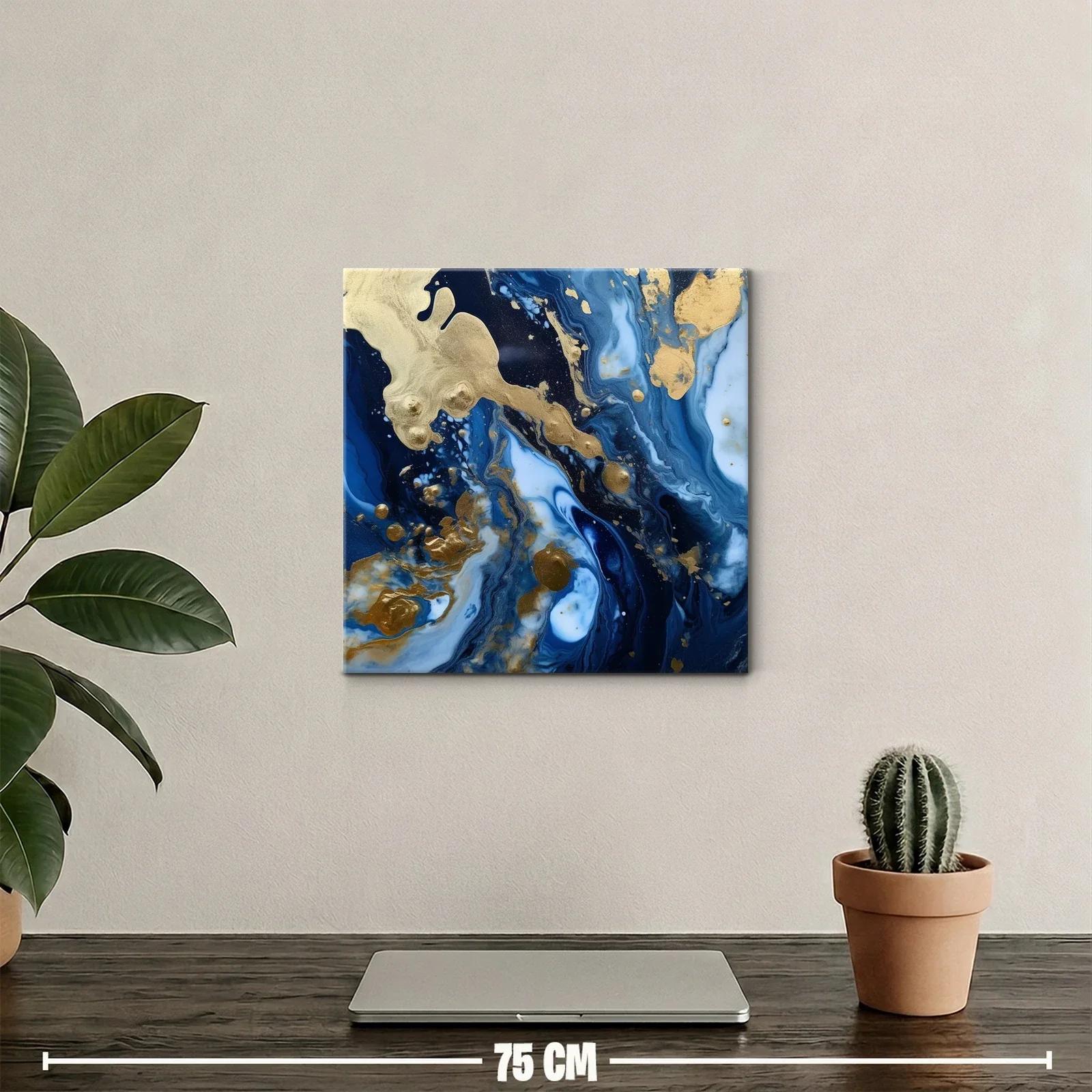 Cuadro abstracto con tonos azul oscuro y dorado elegante — miniatura 2