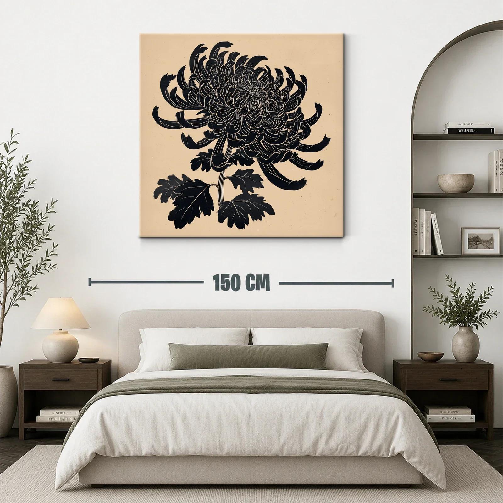 Flor negra de crisantemo sobre fondo beige elegante — miniatura 3