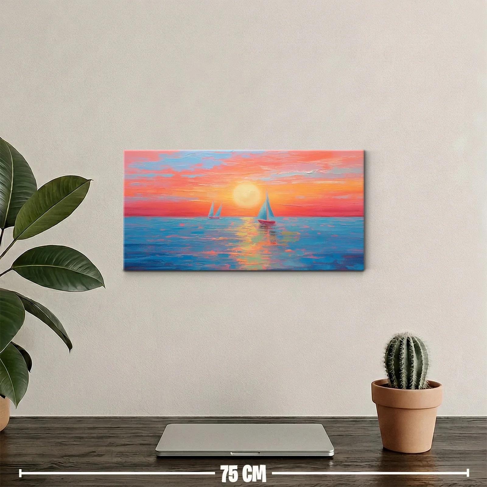 Cuadro velero al atardecer con luz sobre el agua — miniatura 2