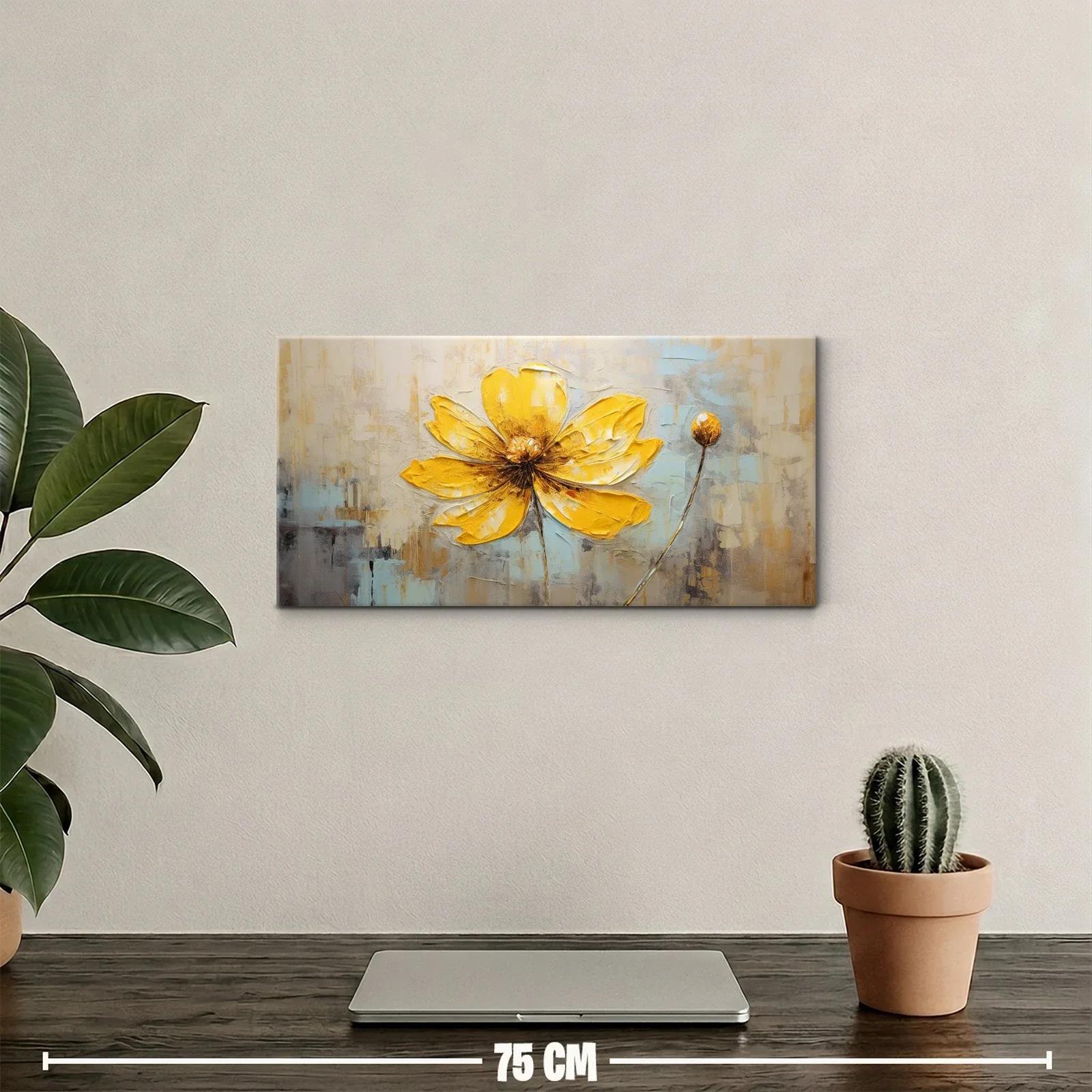 Cuadro flor amarilla con capullo y fondo texturizado — miniatura 2