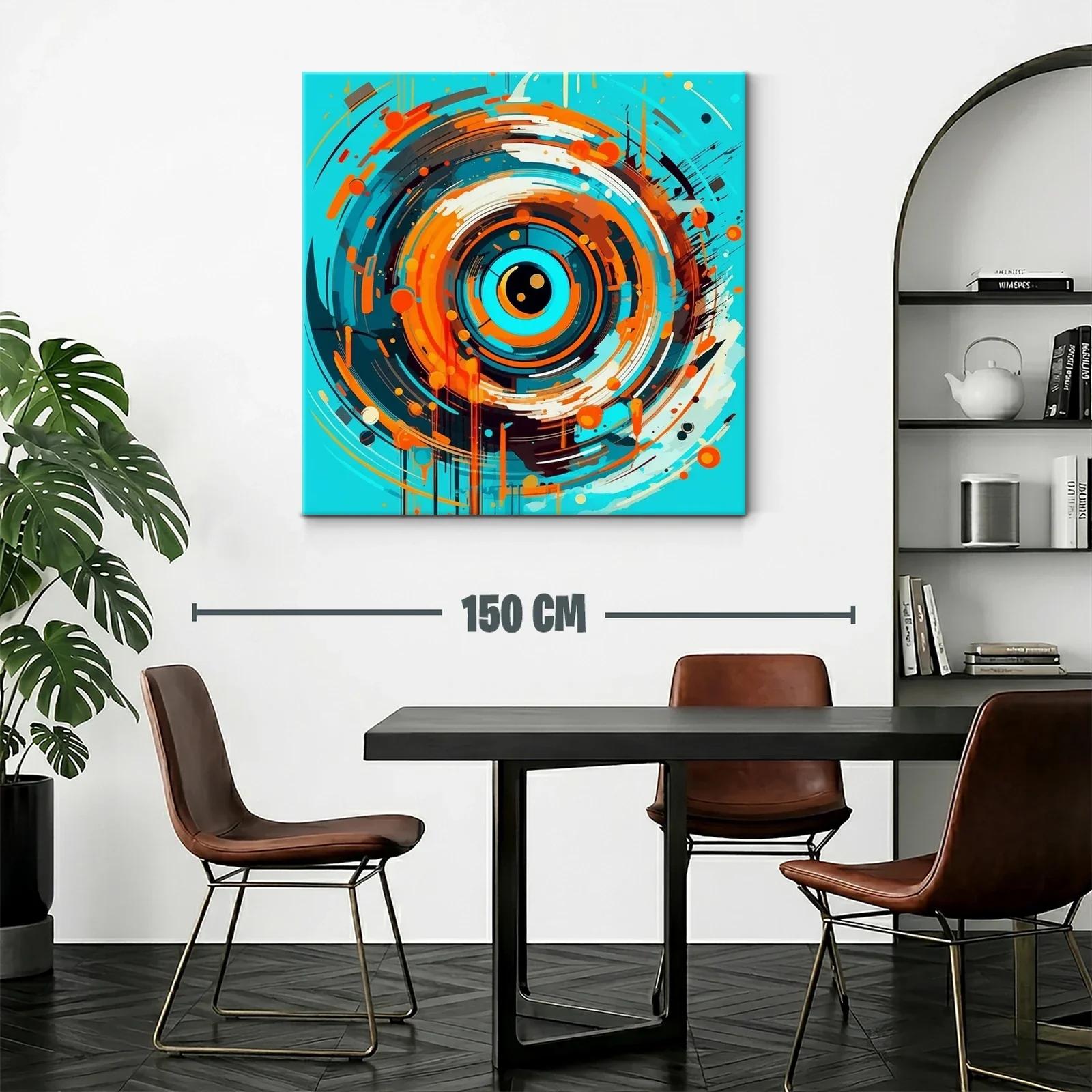 Cuadro abstracto con espiral dinámica en tonos azul y naranja — miniatura 2