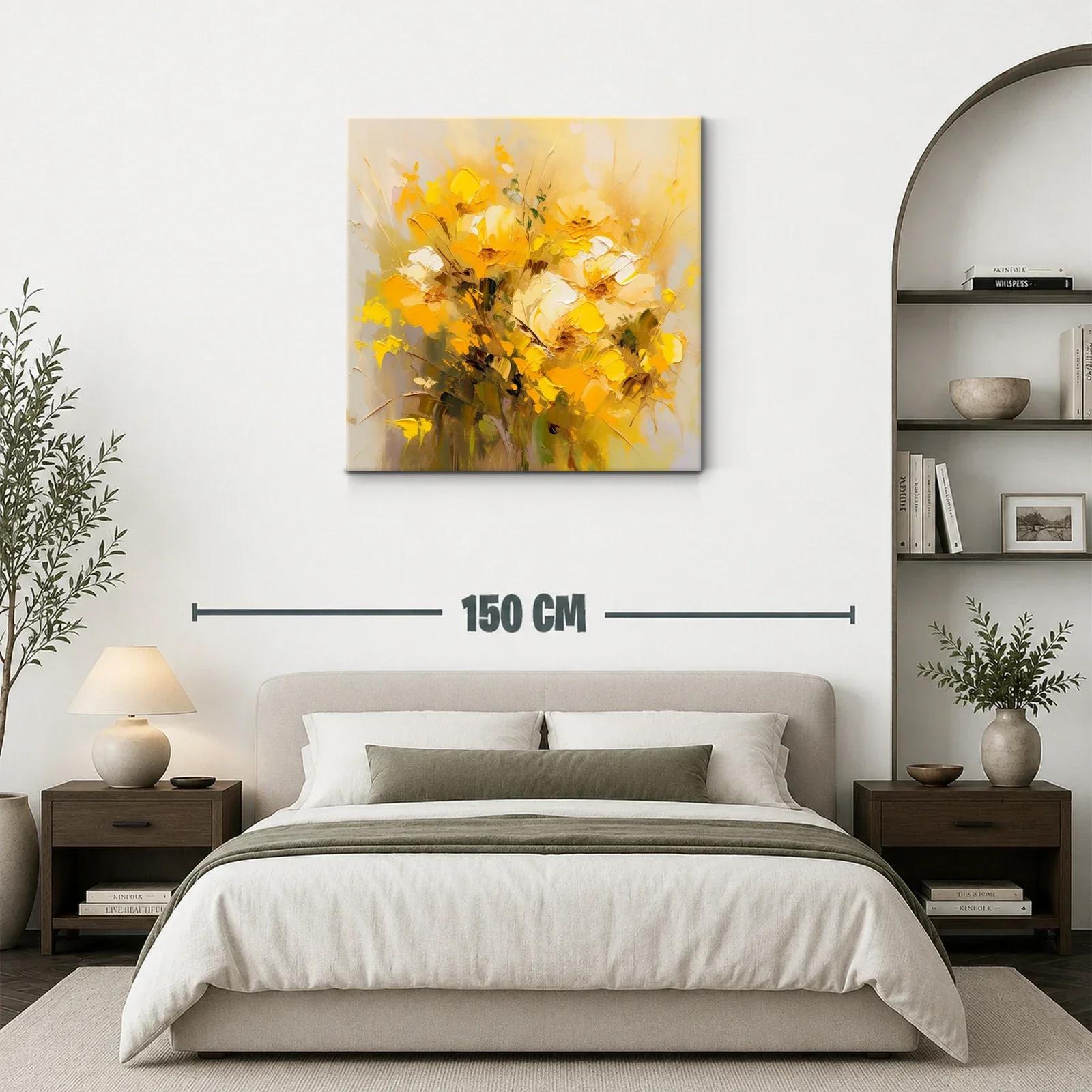 Cuadro floral con bouquet vibrante en tonos amarillos y ocres — miniatura 3