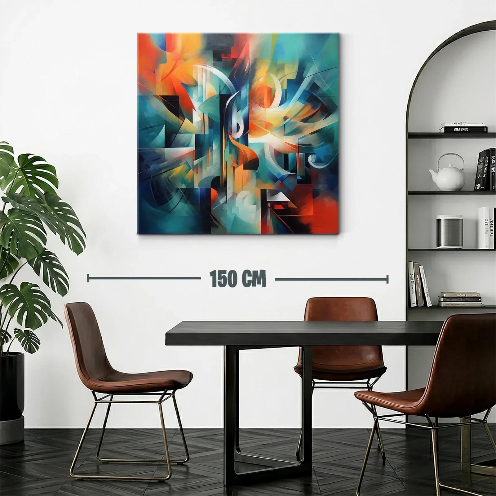 Cuadro abstracto con vibrantes tonos cálidos y fríos — miniatura 2