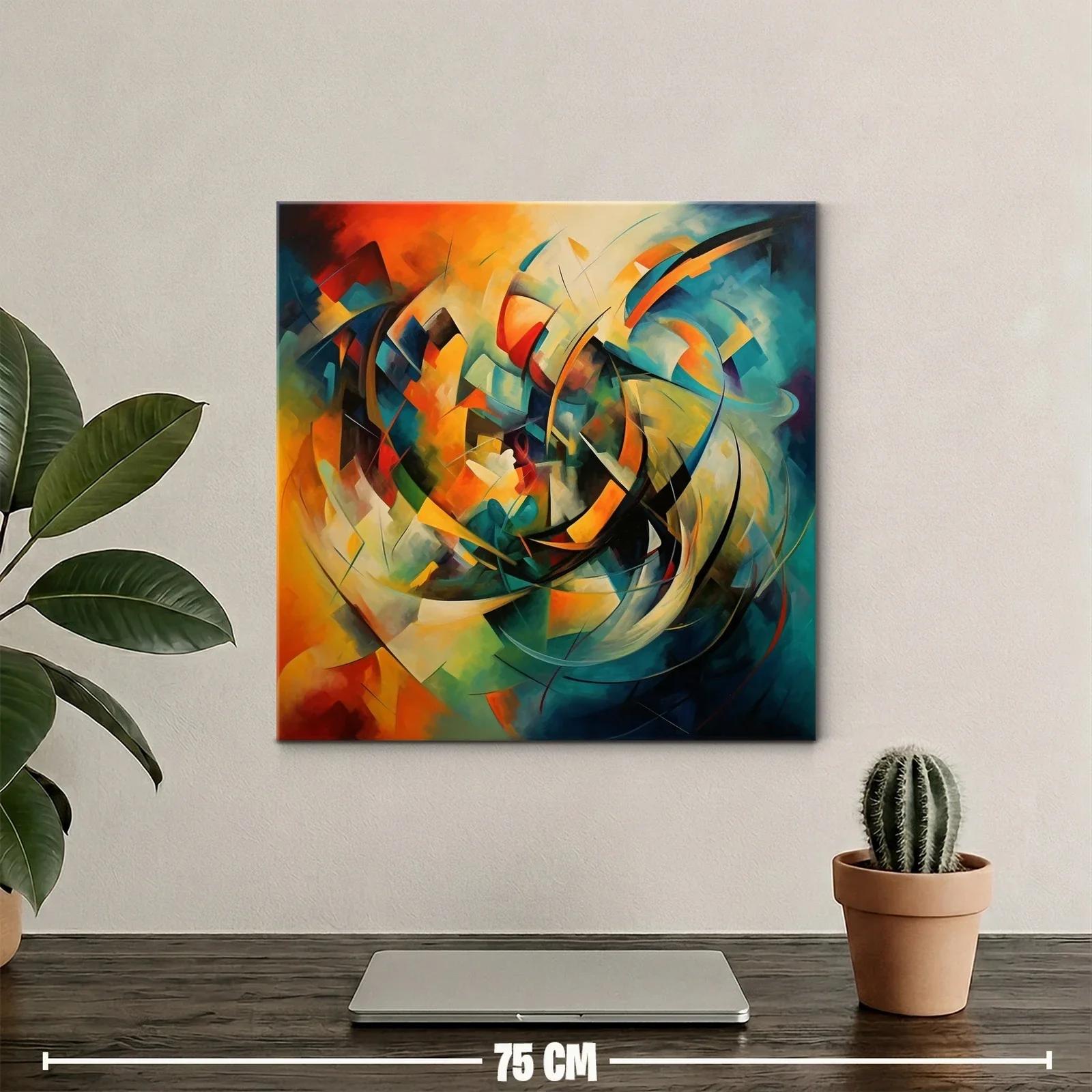 Cuadro abstracto con tonos cálidos y fríos en movimiento — miniatura 2