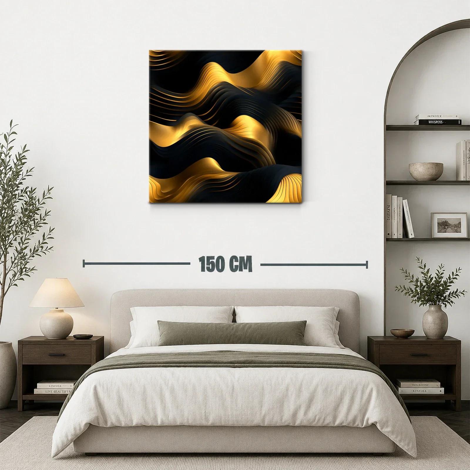 Composición abstracta en tonos dorados y negros con texturas onduladas — miniatura 3