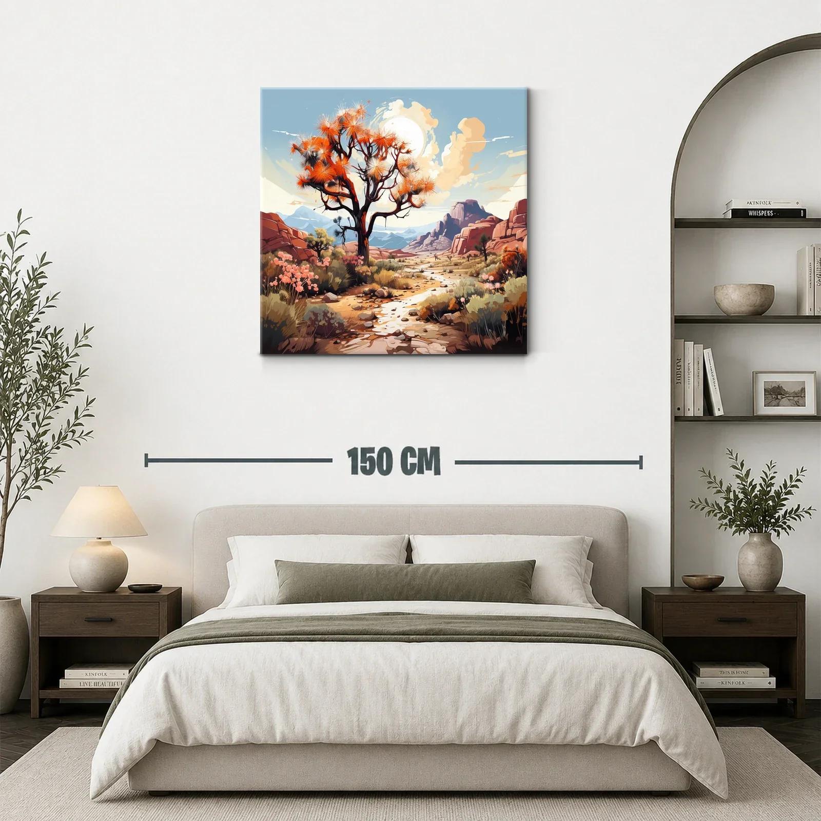 Paisaje desértico con árbol y flora en tonos cálidos — miniatura 3
