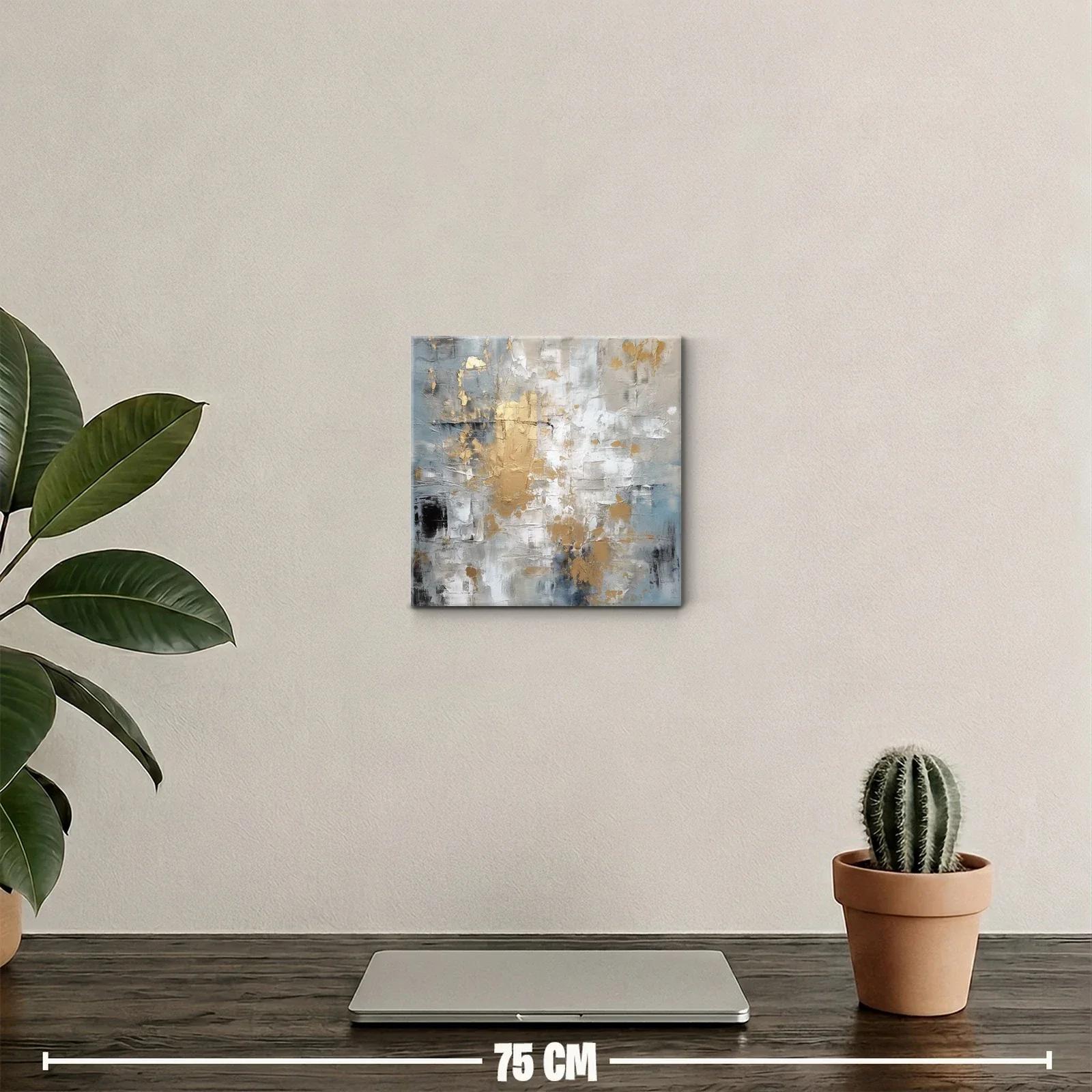 Cuadro abstracto con tonos dorados y grises moderno — miniatura 2