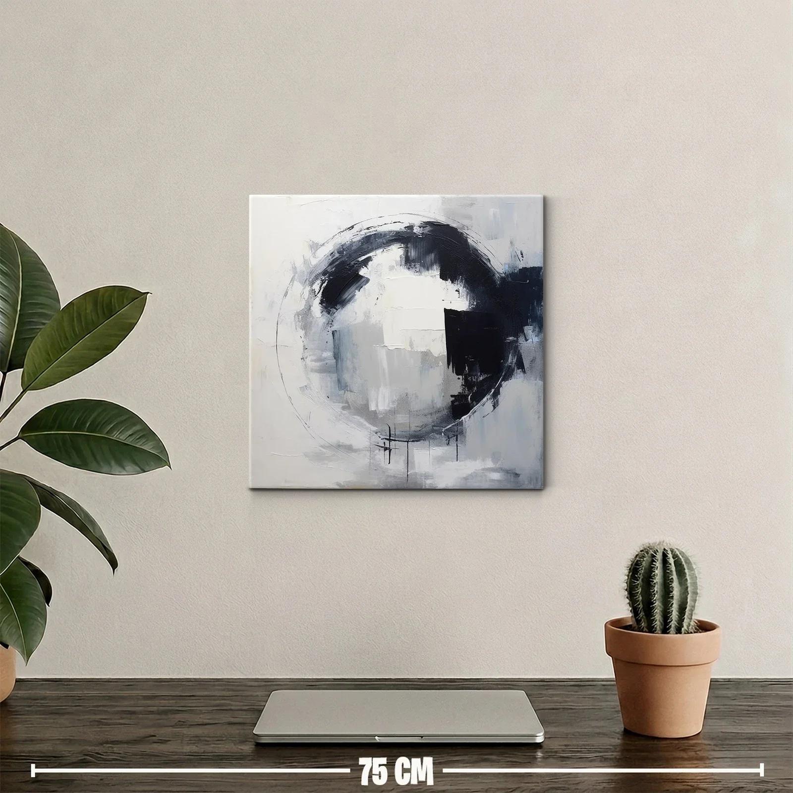 Cuadro abstracto con círculo de tonos grises y negros — miniatura 2