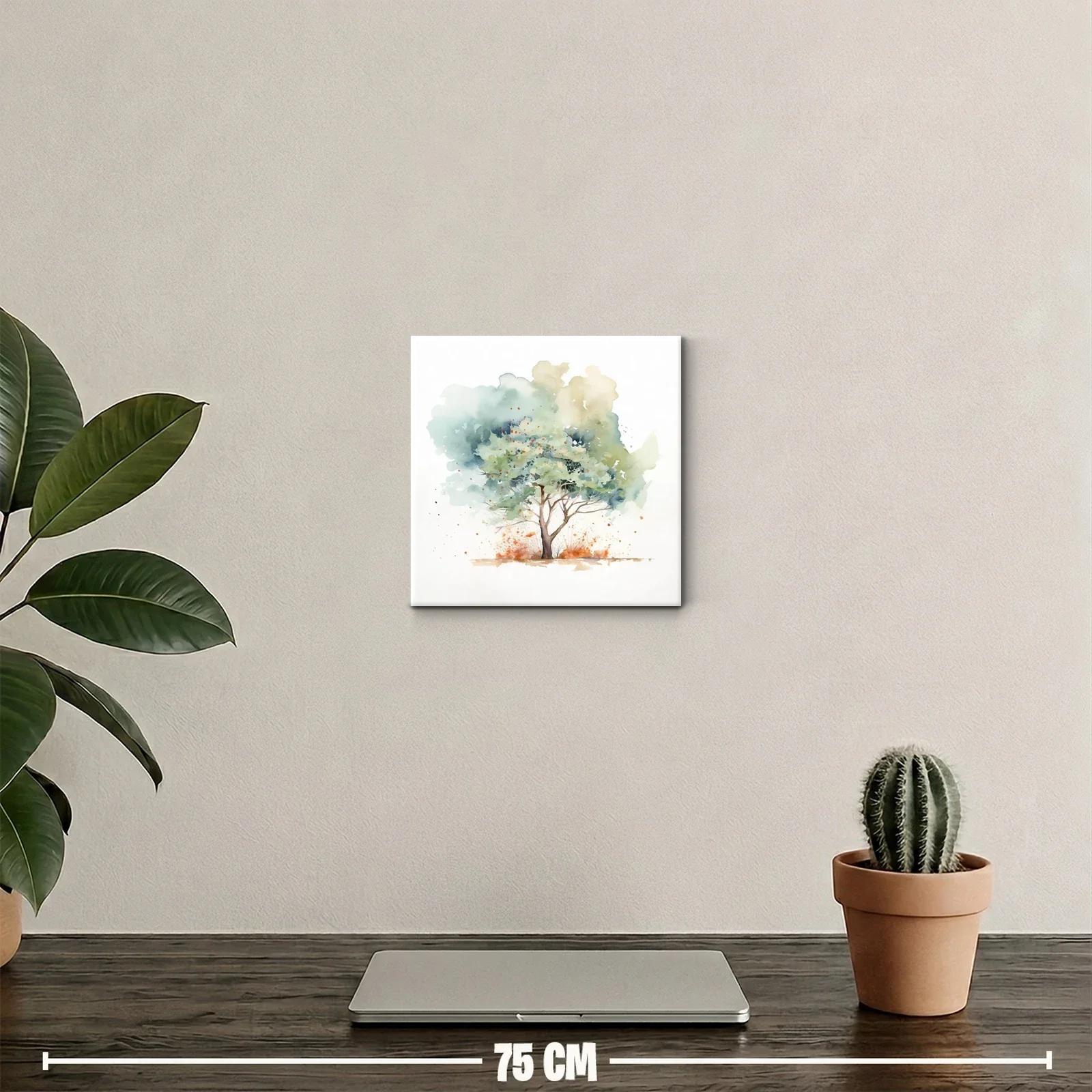 Cuadro decorativo con árbol en acuarela de tonos suaves — miniatura 2