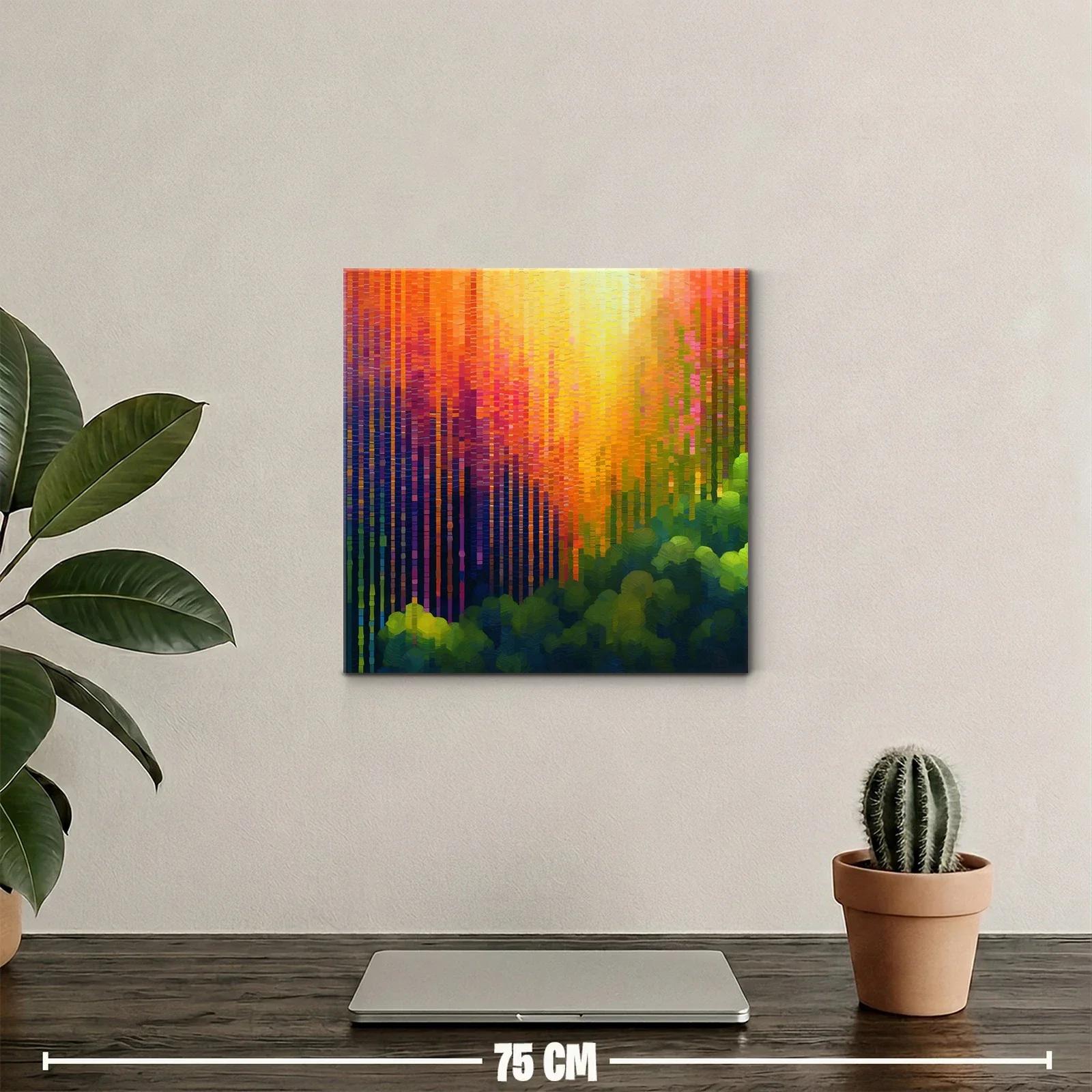 Cuadro abstracto con vibrantes tonos cálidos y verdes — miniatura 2