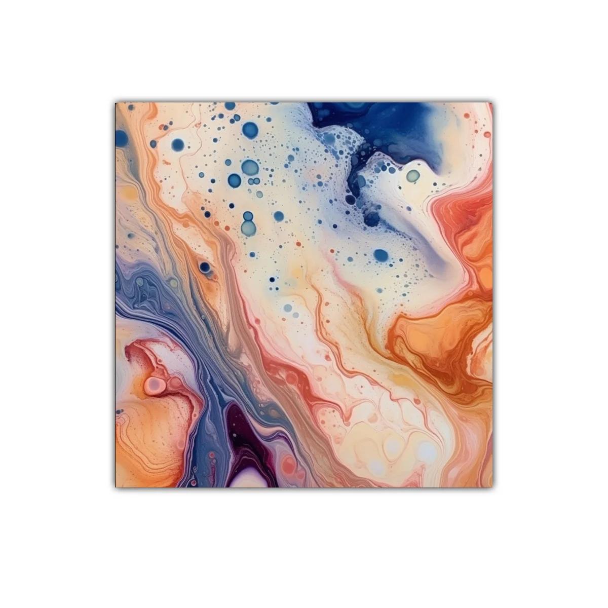 Cuadro abstracto en tonos cálidos y azules con movimiento fluido — miniatura 1