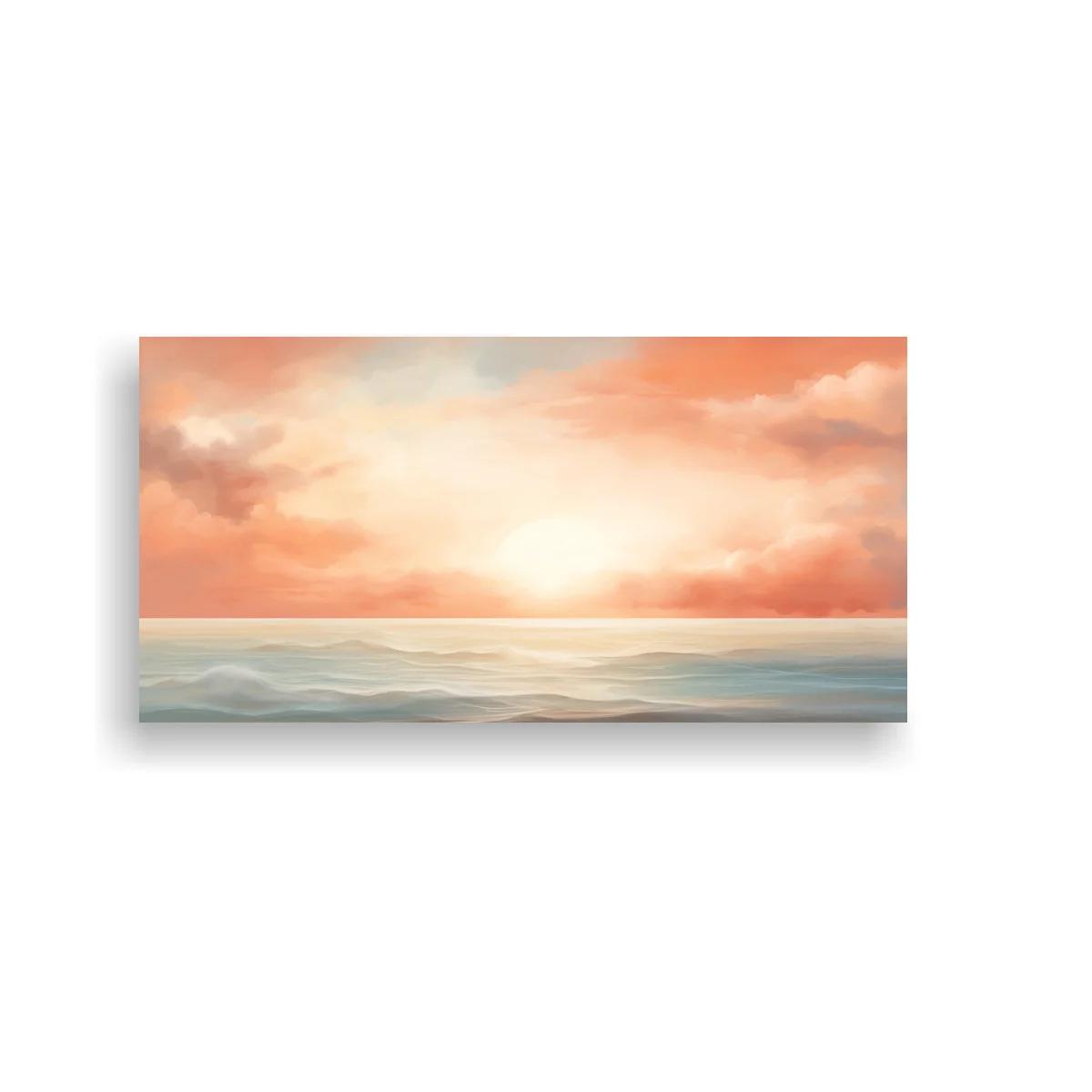 Cuadro atardecer sobre el mar con nubes rosadas y coral — imagen principal