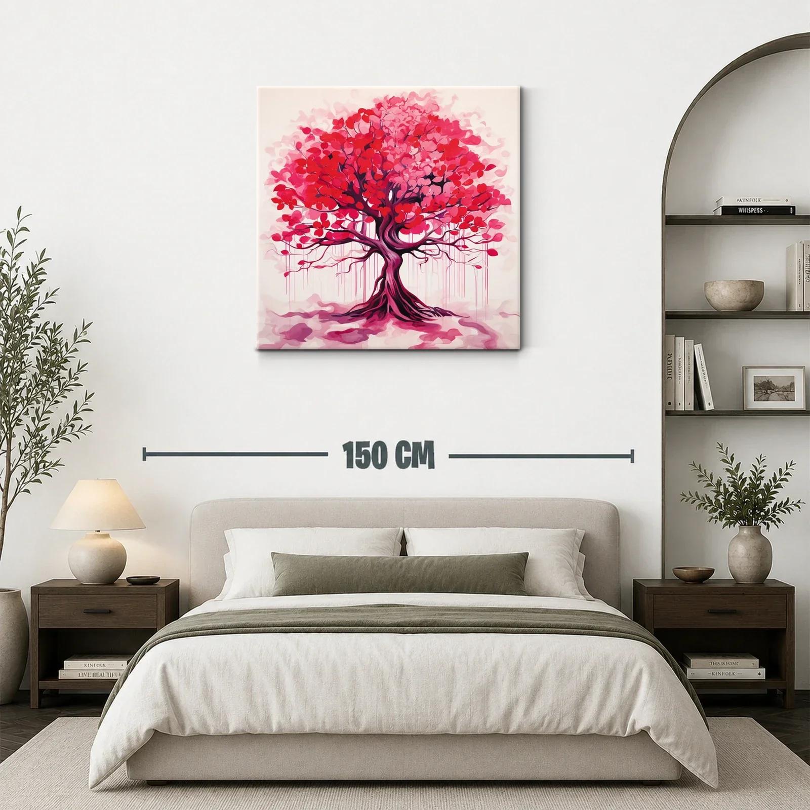 Cuadro moderno árbol con follaje en tonos rojos y rosa — miniatura 3
