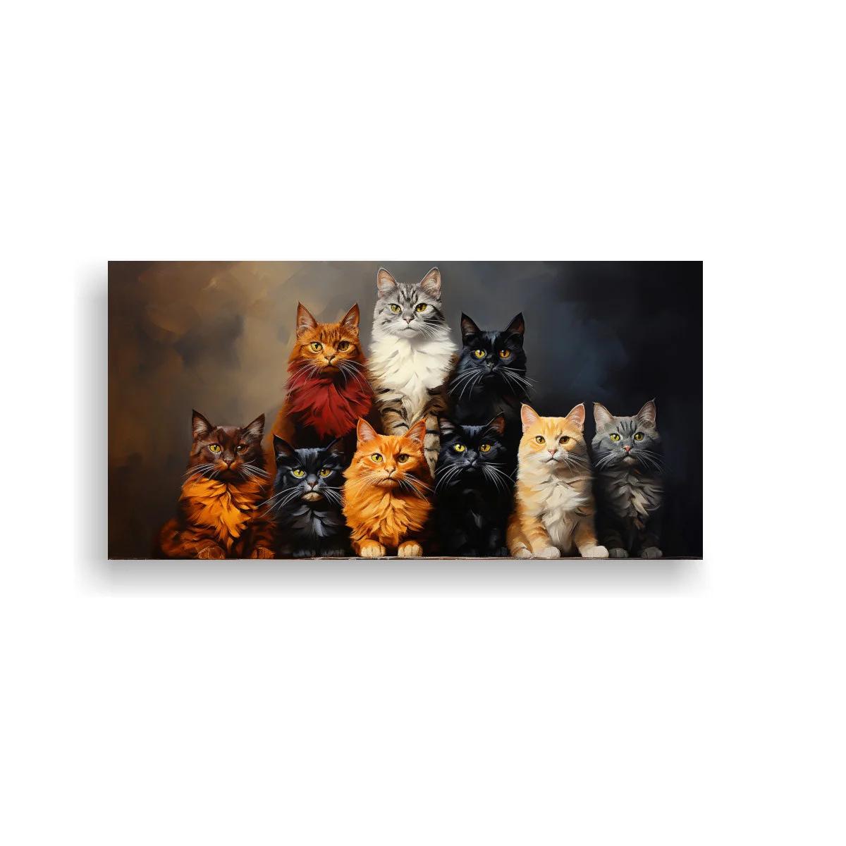 Cuadro grupo de gatos con fondo oscuro — imagen principal