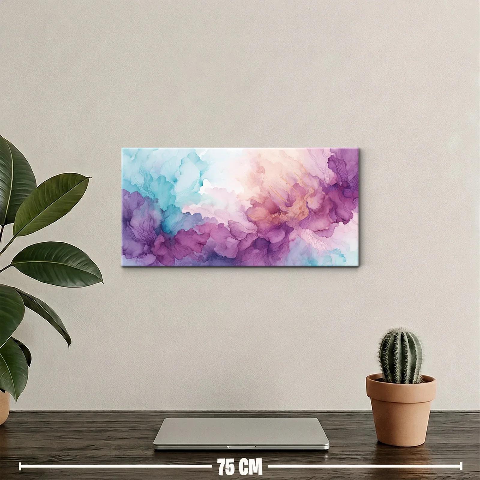 Cuadro nubes de tinta en acuarela con morado lila y turquesa — miniatura 2