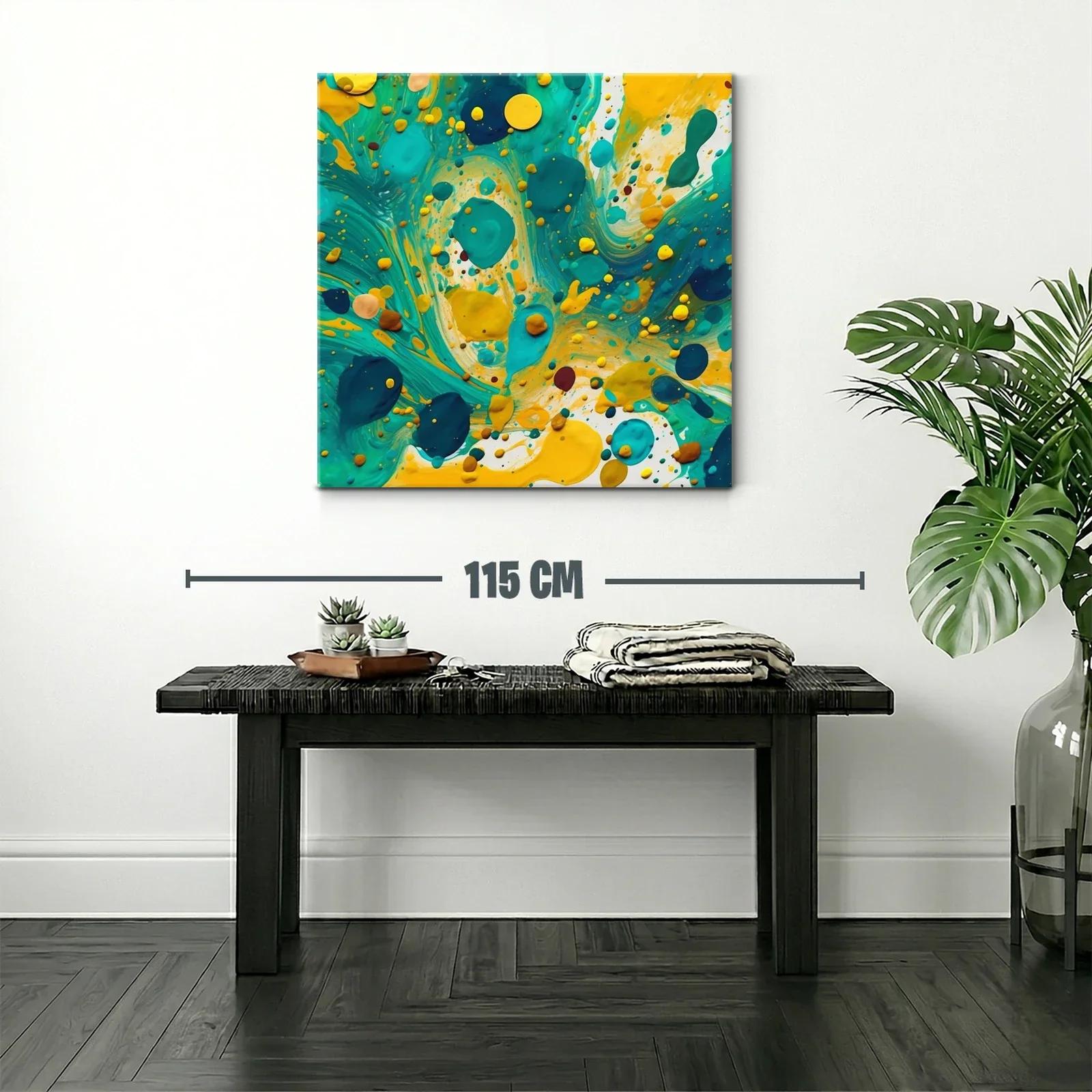 Composición abstracta en tonos turquesa y amarillo vibrante — miniatura 2
