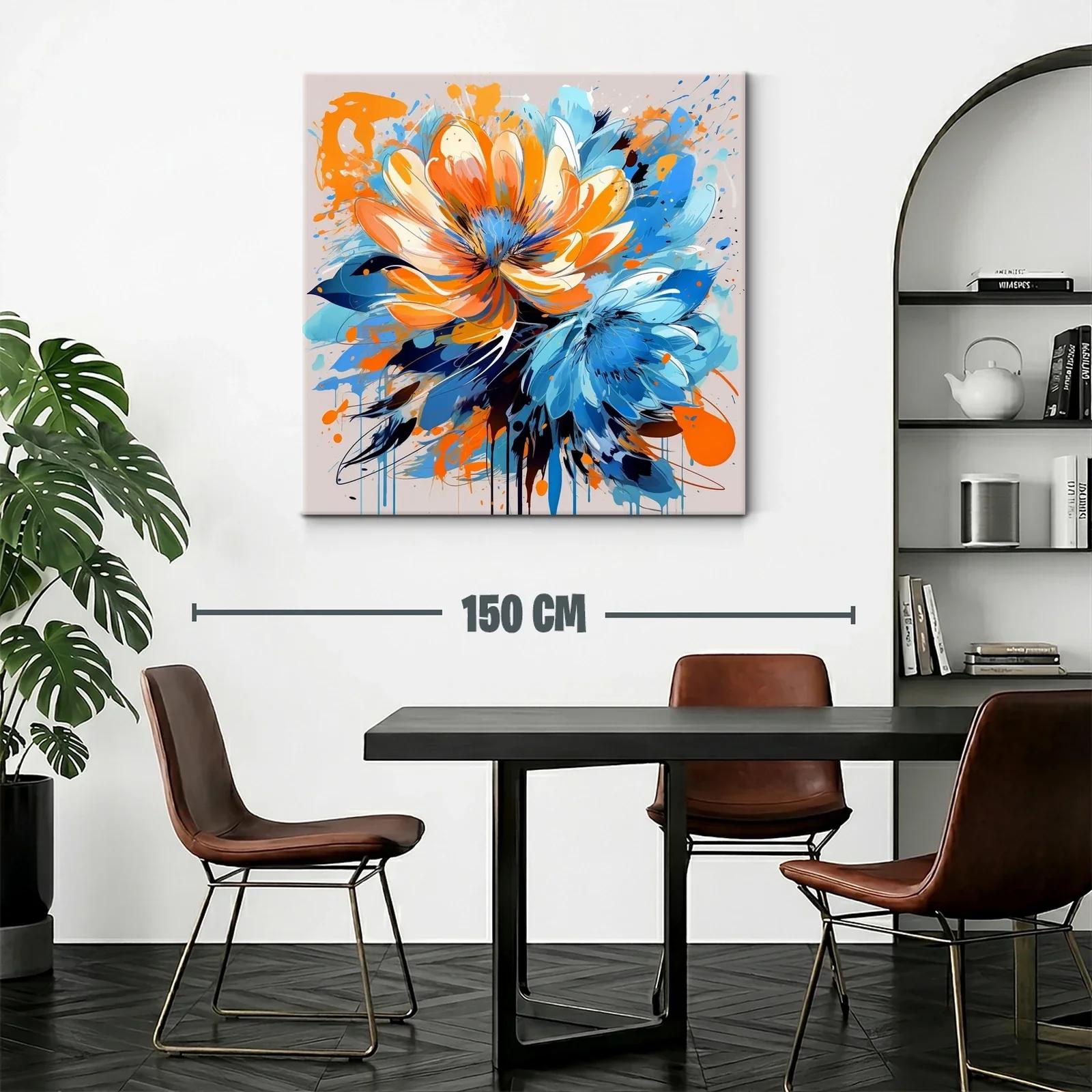 Cuadro vibrante con flores en tonos azul y naranja — miniatura 2