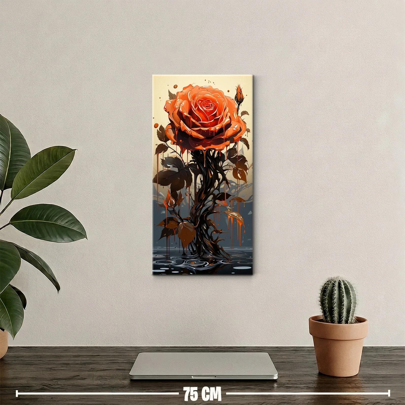 Cuadro rosa naranja con goteos y reflejo dramático — miniatura 2
