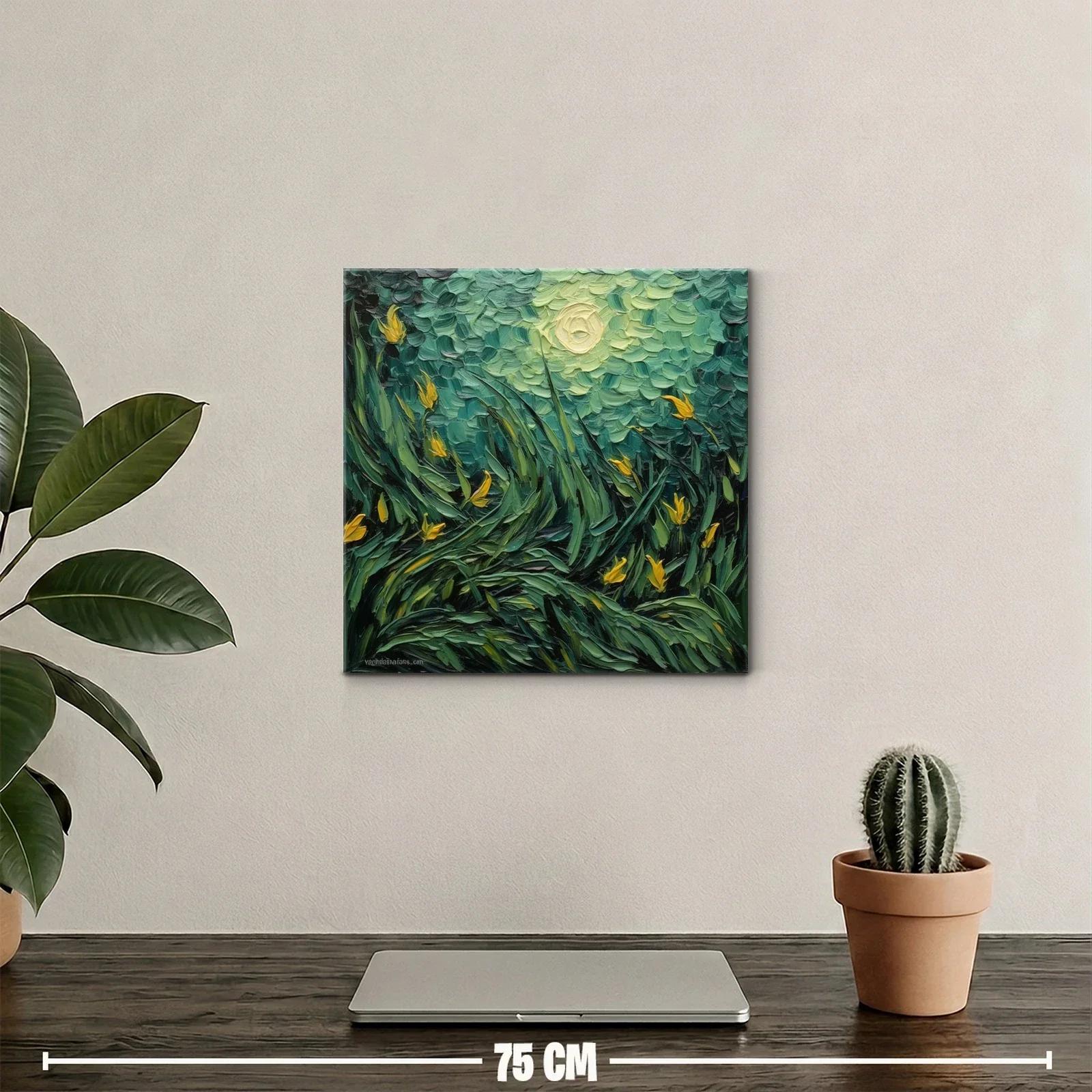 Jardín nocturno con flores amarillas vibrantes — miniatura 2