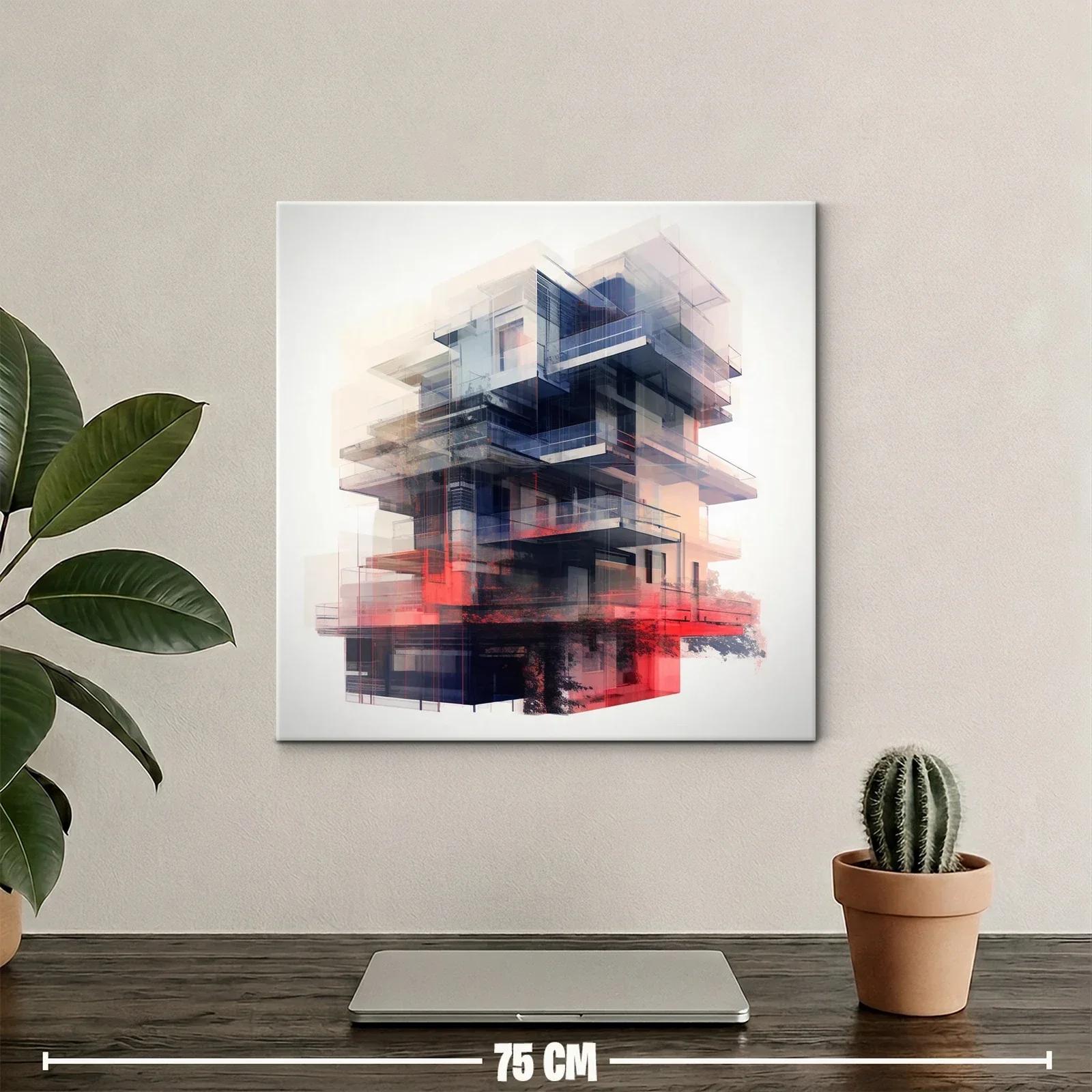 Composición abstracta de arquitectura futurista en tonos rojos y azules — miniatura 2