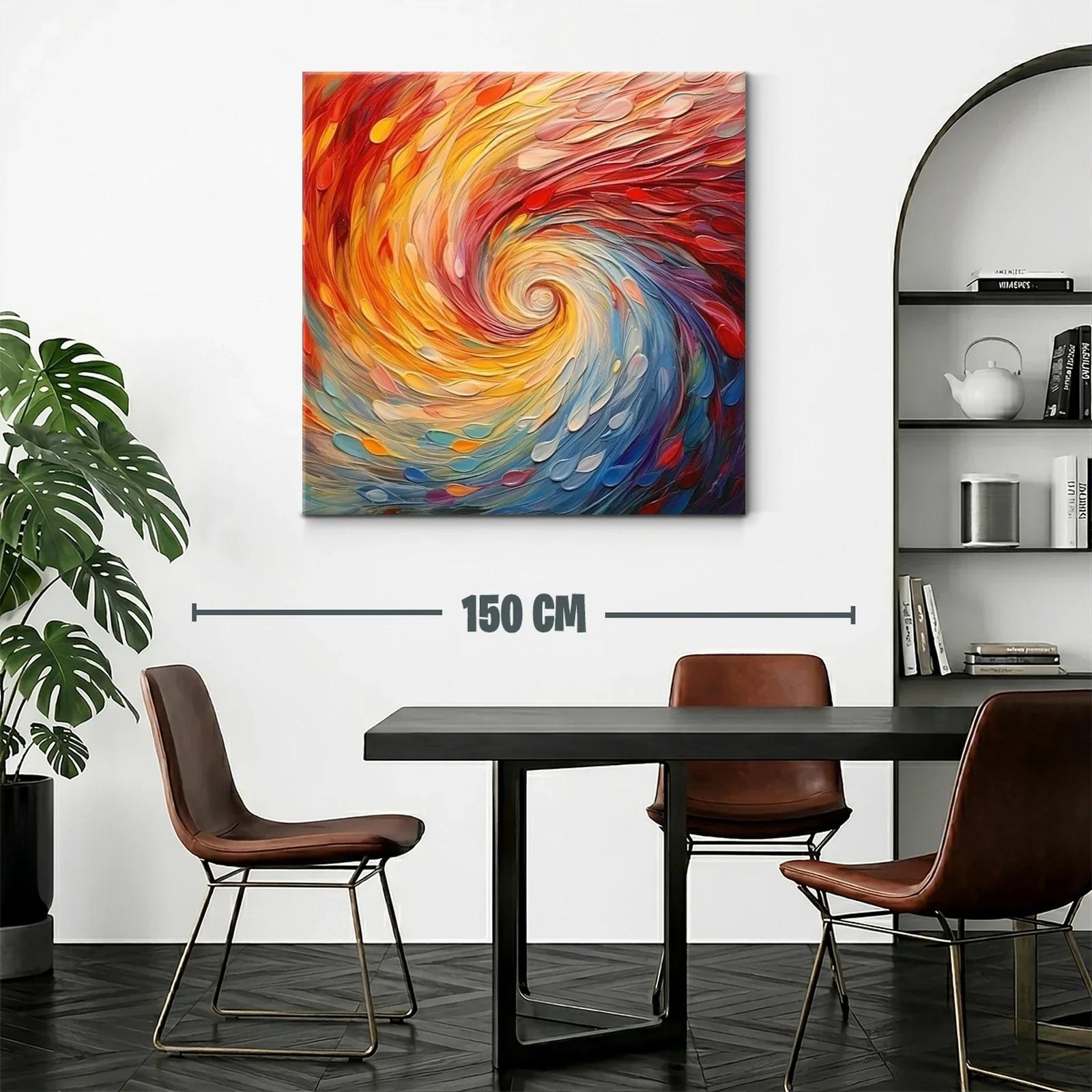 Cuadro abstracto en espiral con vibrantes tonos cálidos y fríos — miniatura 2