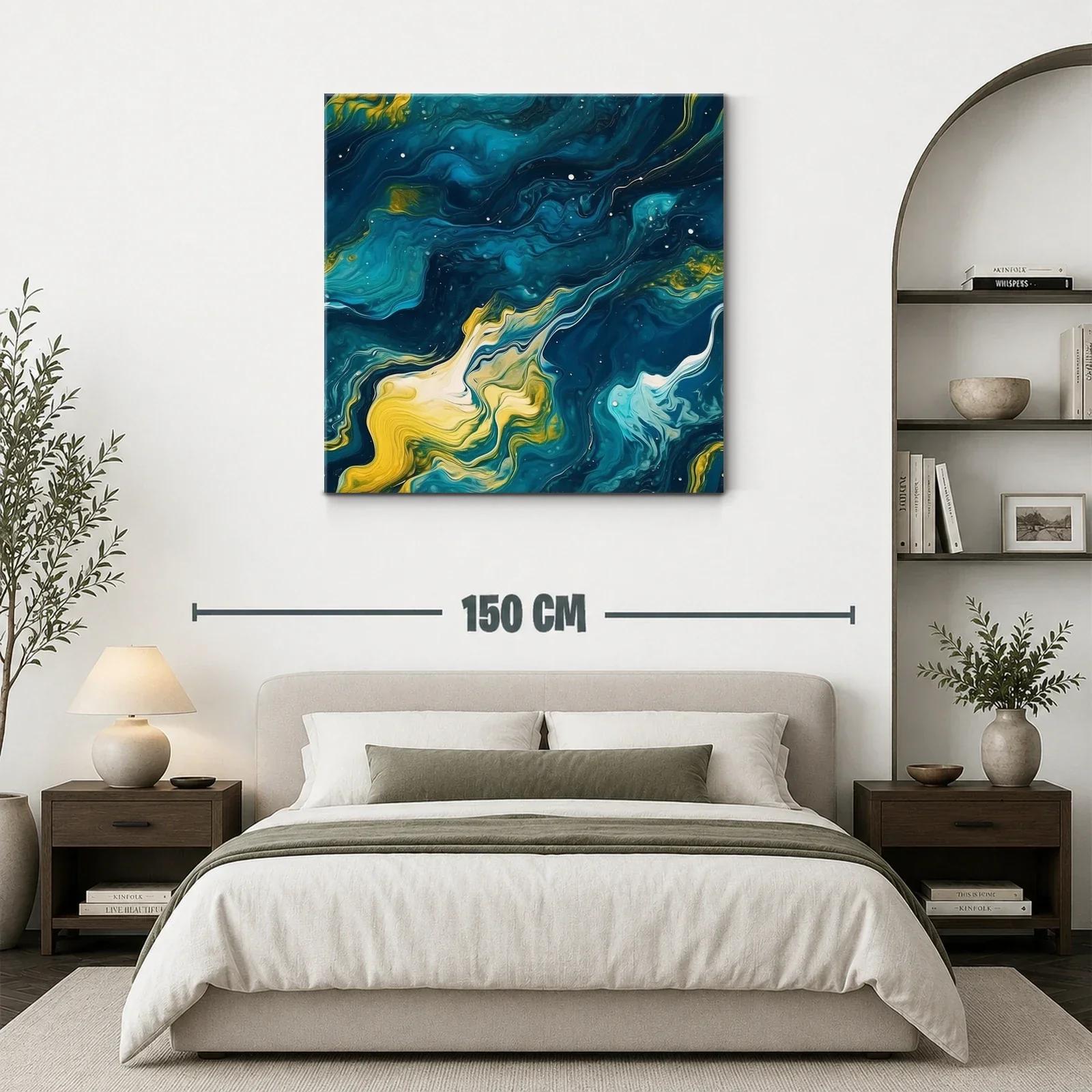Cuadro abstracto de ondas fluidas en azul y amarillo — miniatura 3