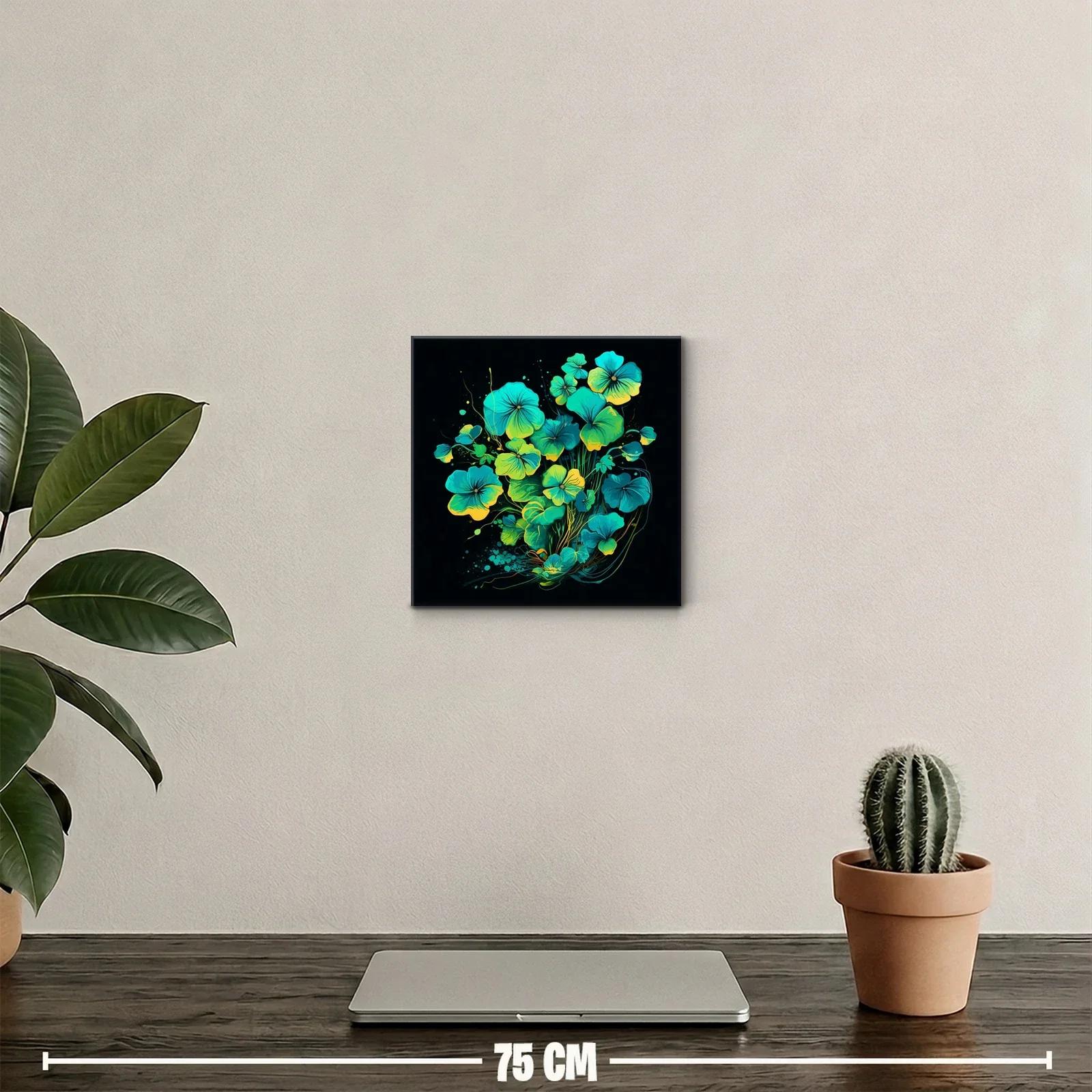 Cuadro decorativo con flores vibrantes en tonos turquesa y amarillo — miniatura 2