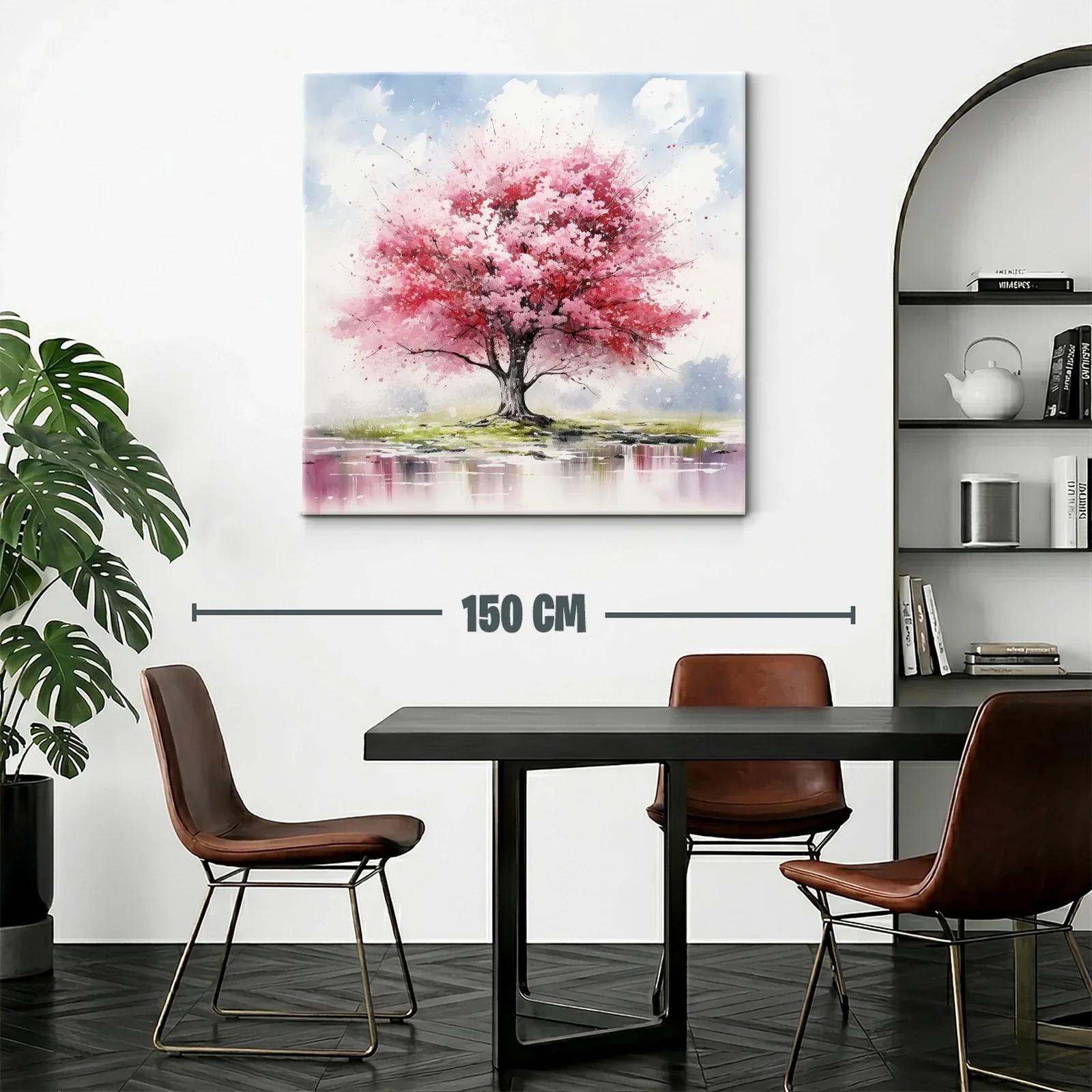 Árbol en flor con tonos rosas y paisaje sereno — miniatura 2