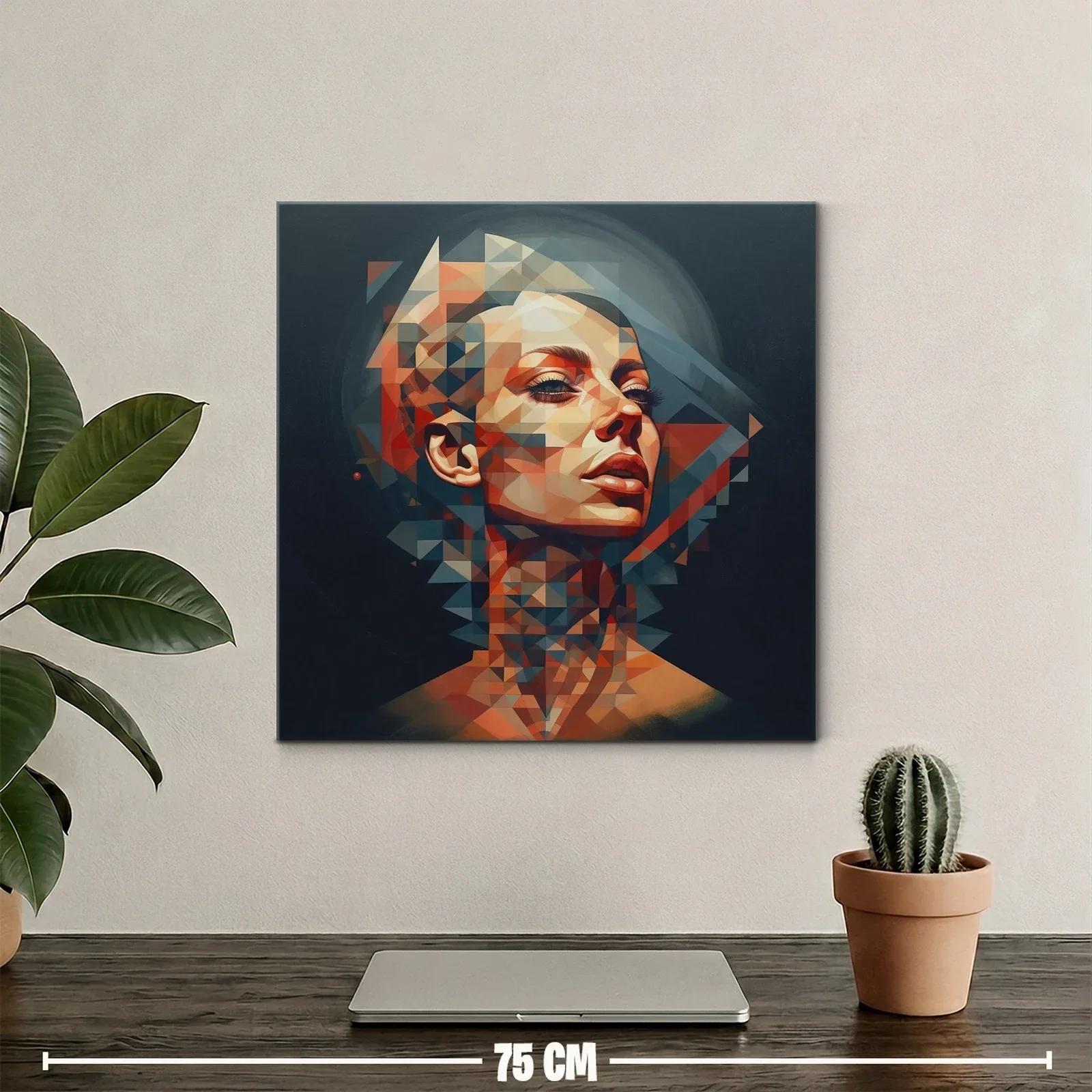Retrato geométrico femenino con tonos cálidos y fríos — miniatura 2