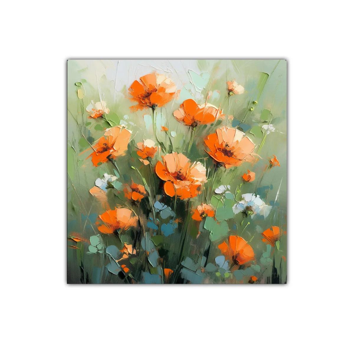 Cuadro decorativo con flores naranjas vibrantes y follaje verde