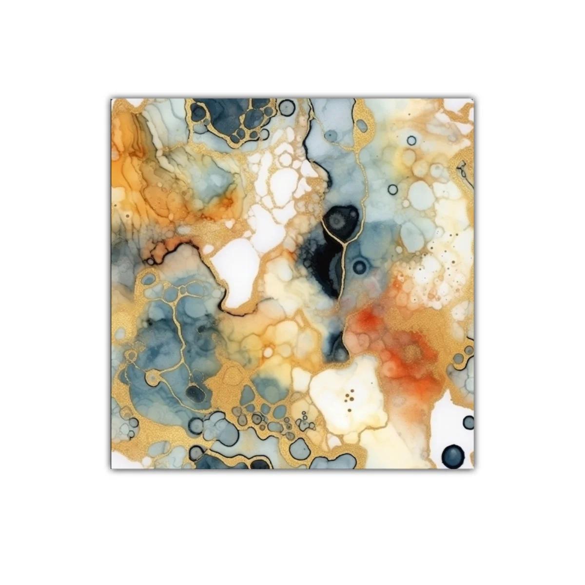 Cuadro abstracto con tonos dorados y azules intensos — miniatura 1