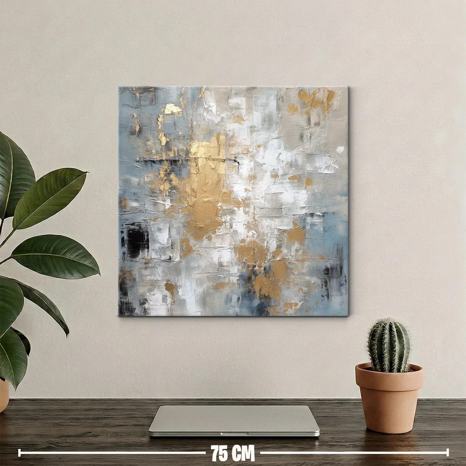 Cuadro abstracto con tonos dorados y grises moderno — miniatura 2