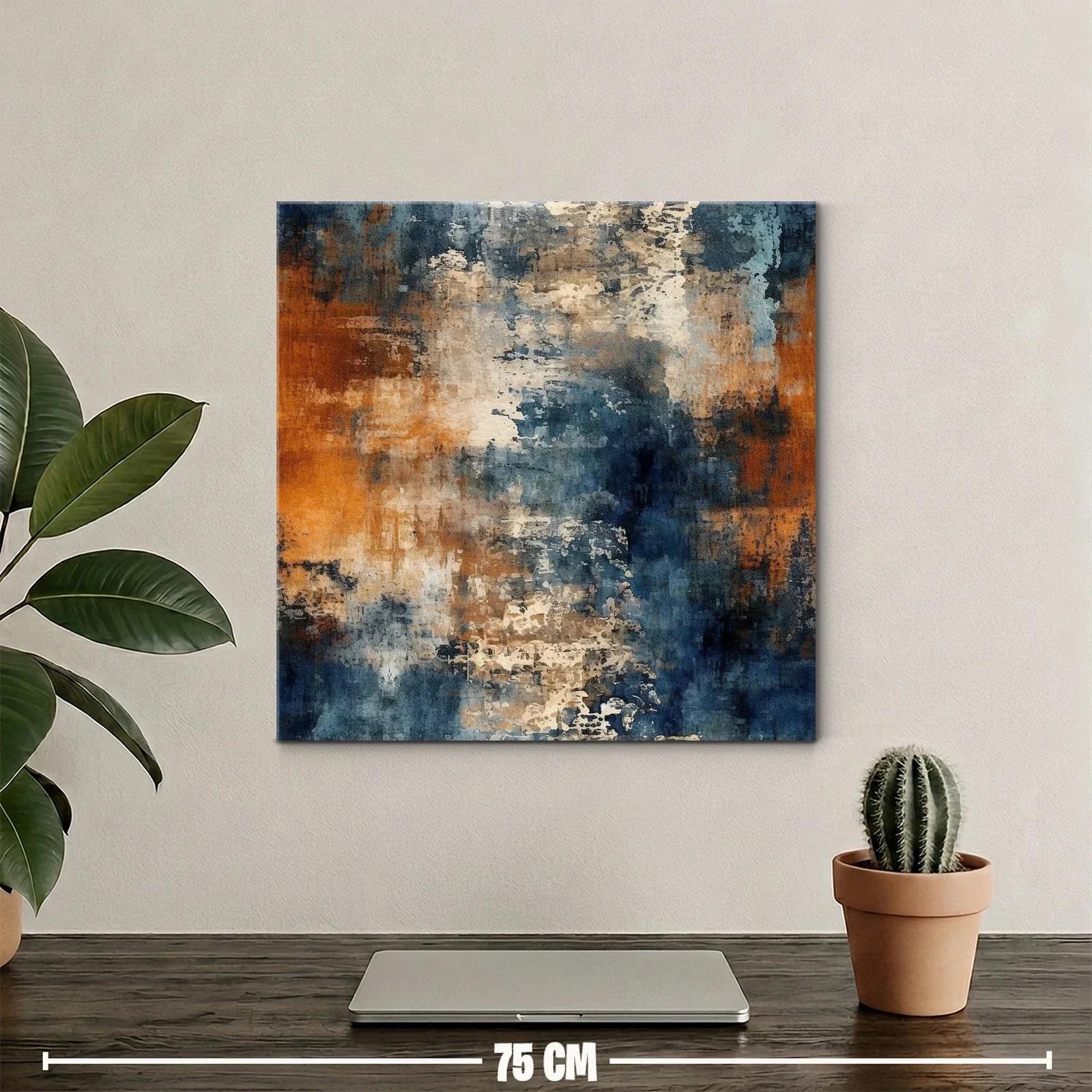 Cuadro abstracto en tonos azules y cálidos contrastantes — miniatura 2