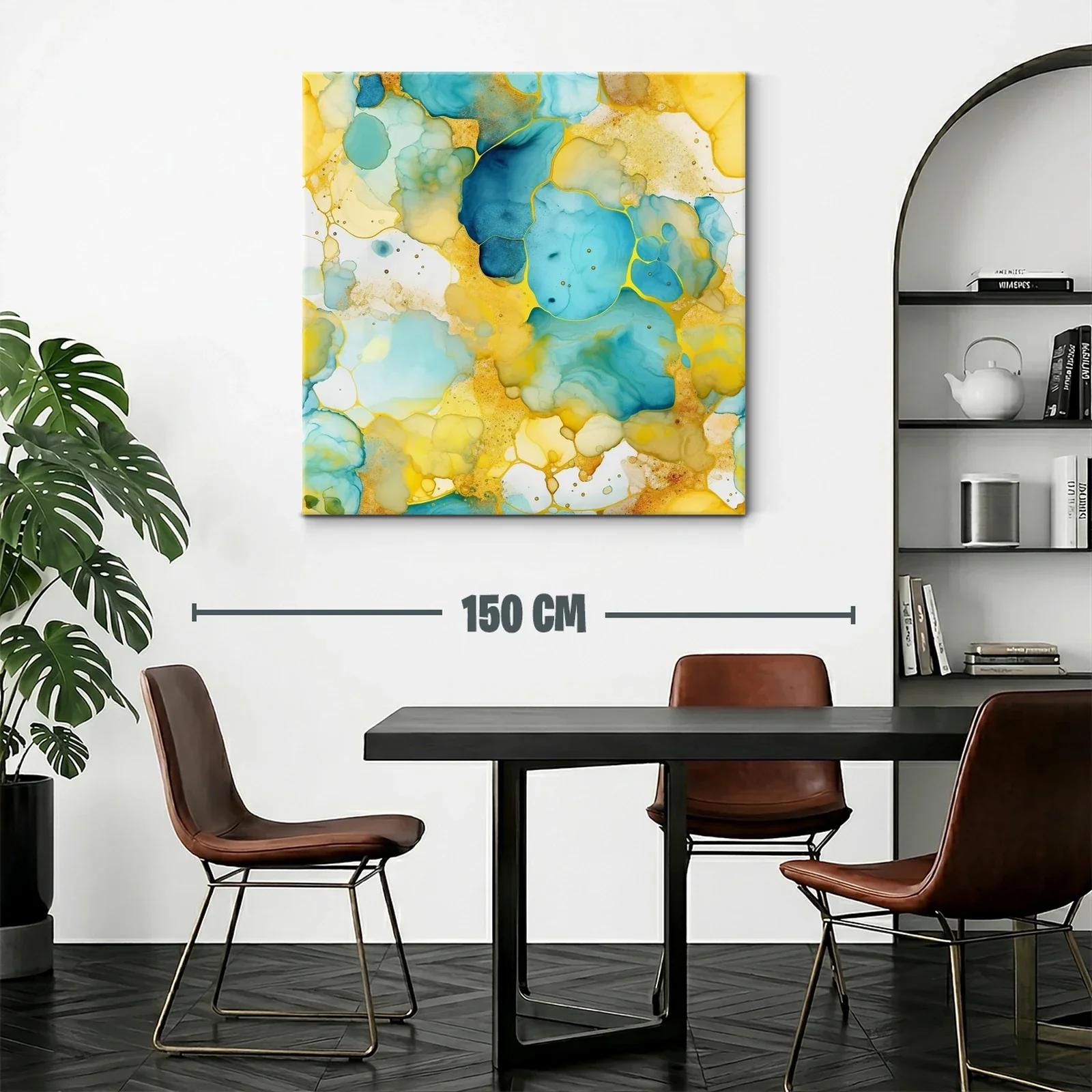 Cuadro abstracto en tonos turquesa y dorados vibrantes — miniatura 2