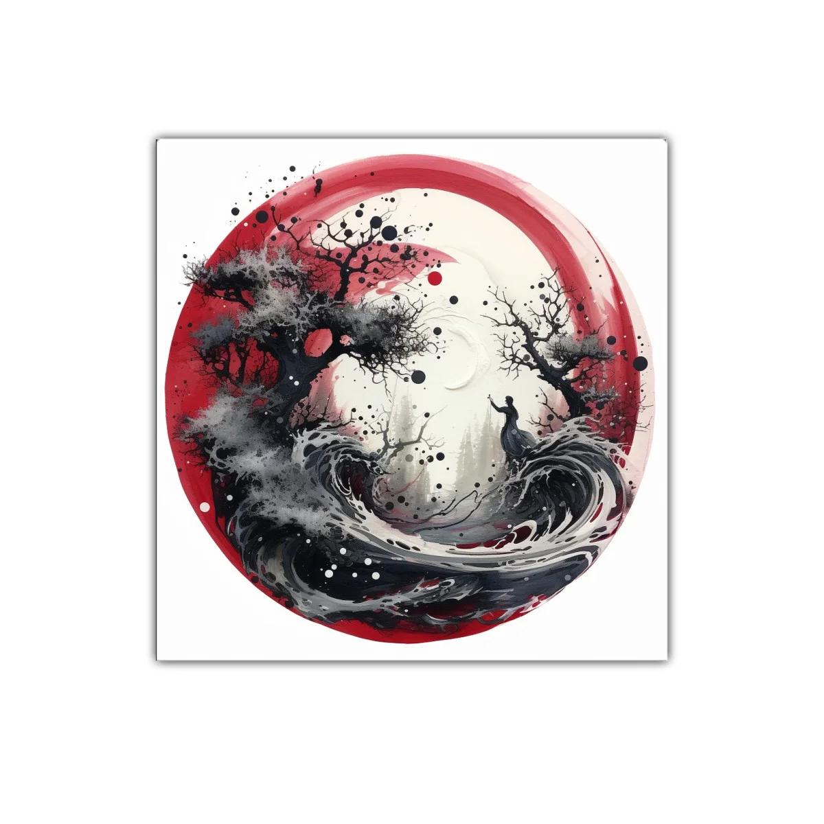Cuadro decorativo con escena onírica en tonos rojos y negros — imagen principal
