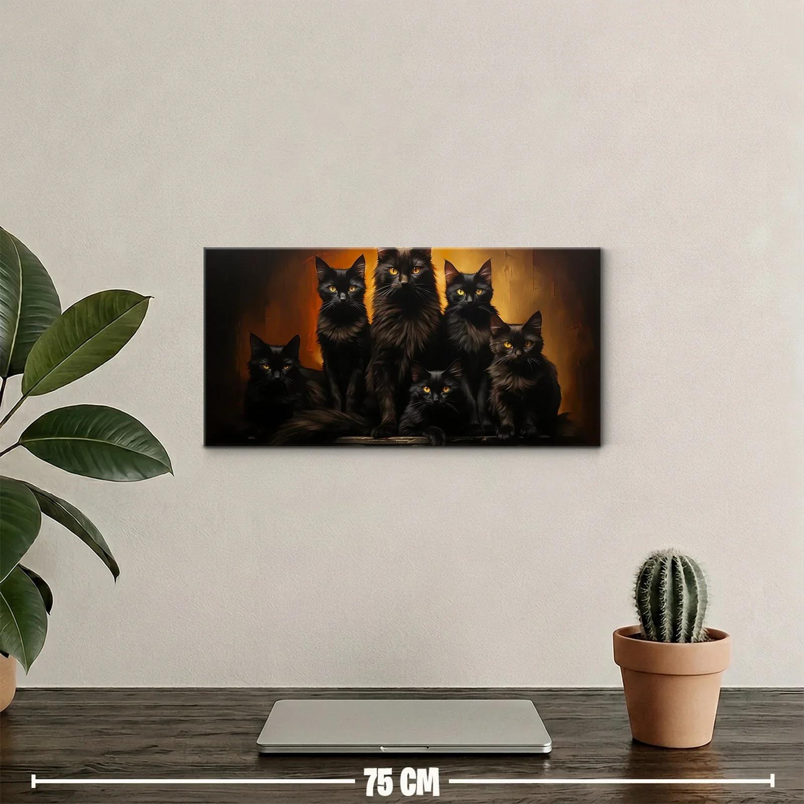 Cuadro grupo de gatos negros de pelo largo con luz cálida — miniatura 2