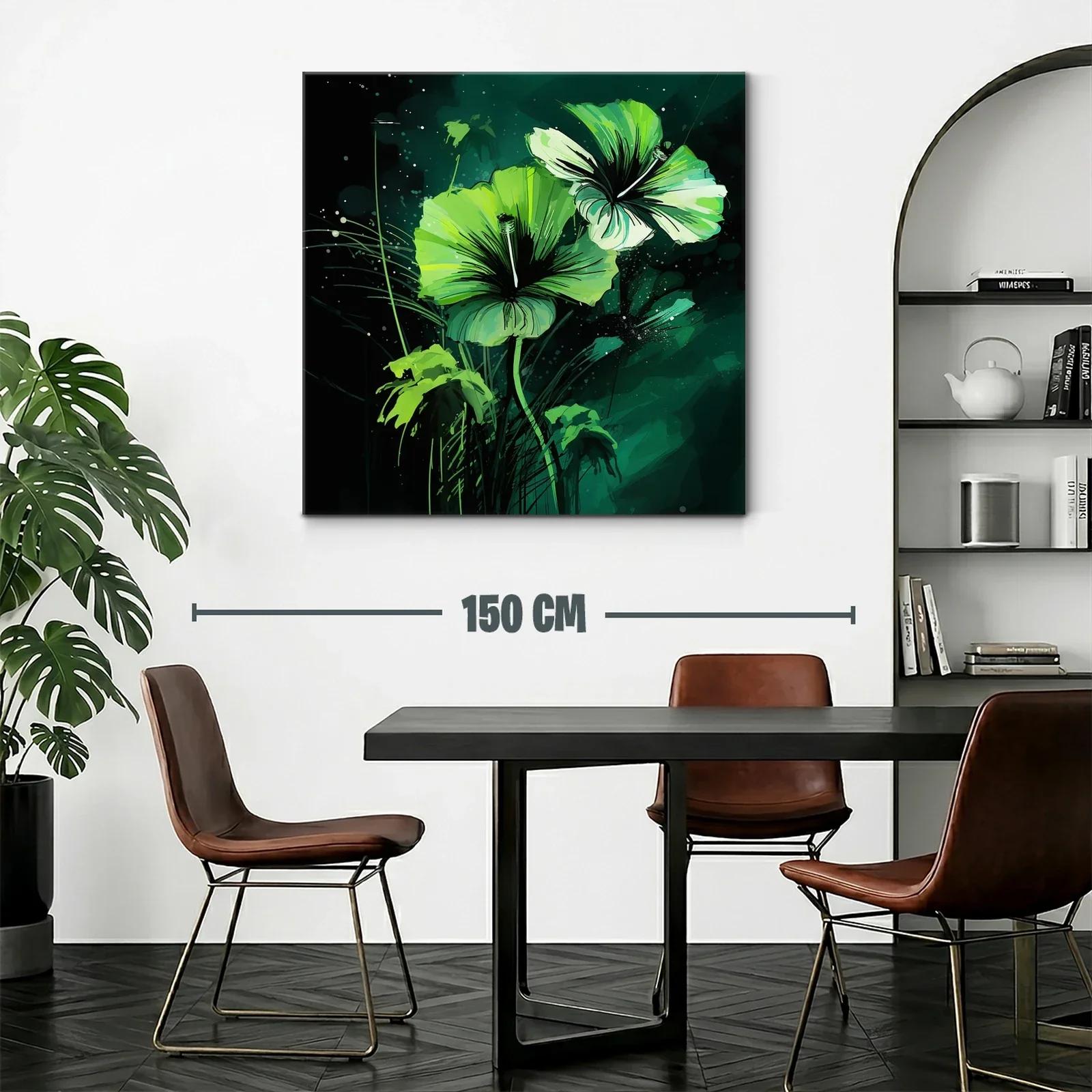 Cuadro floral con vibrantes tonos verdes y negros — miniatura 2