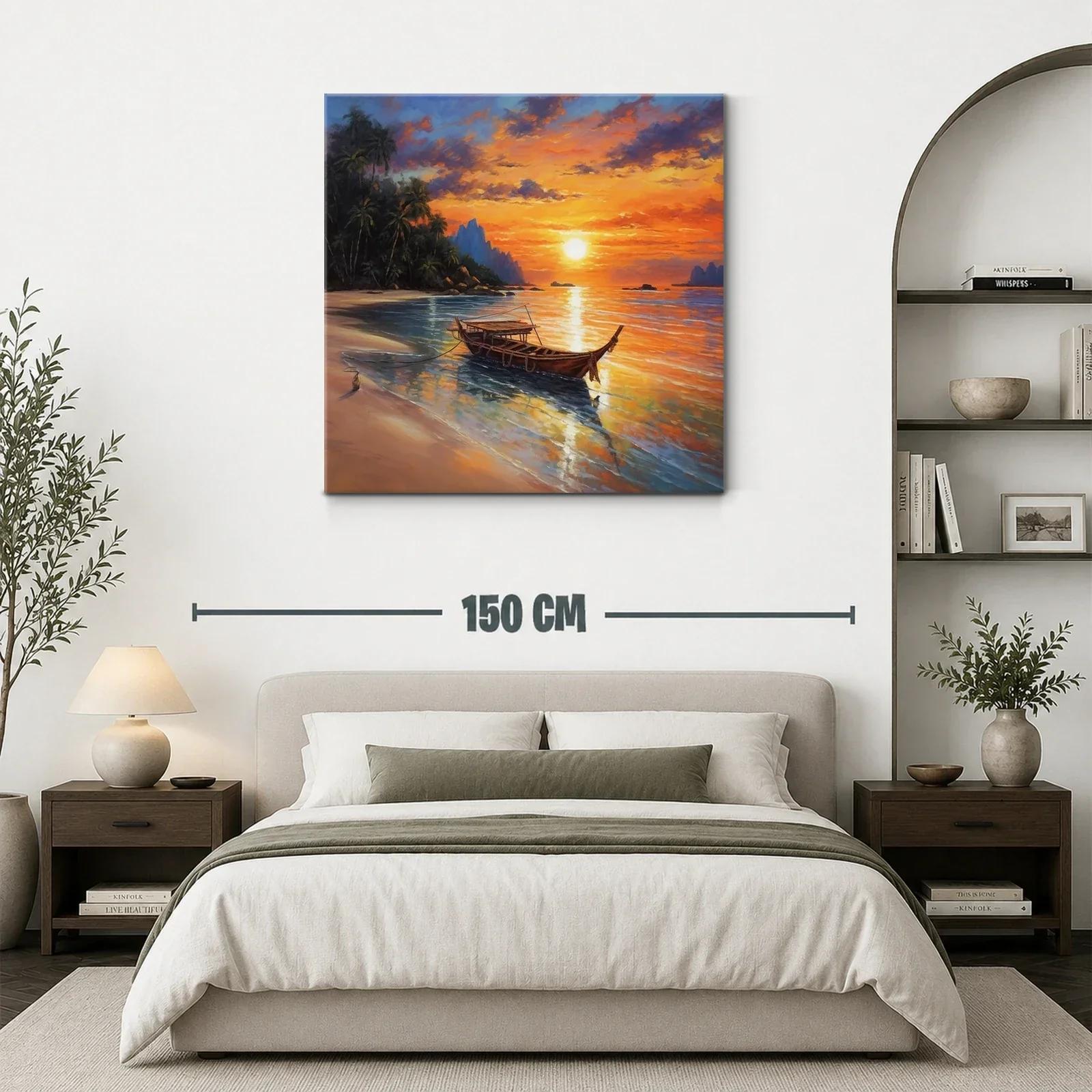 Atardecer sereno con barco en playa tropical — miniatura 3