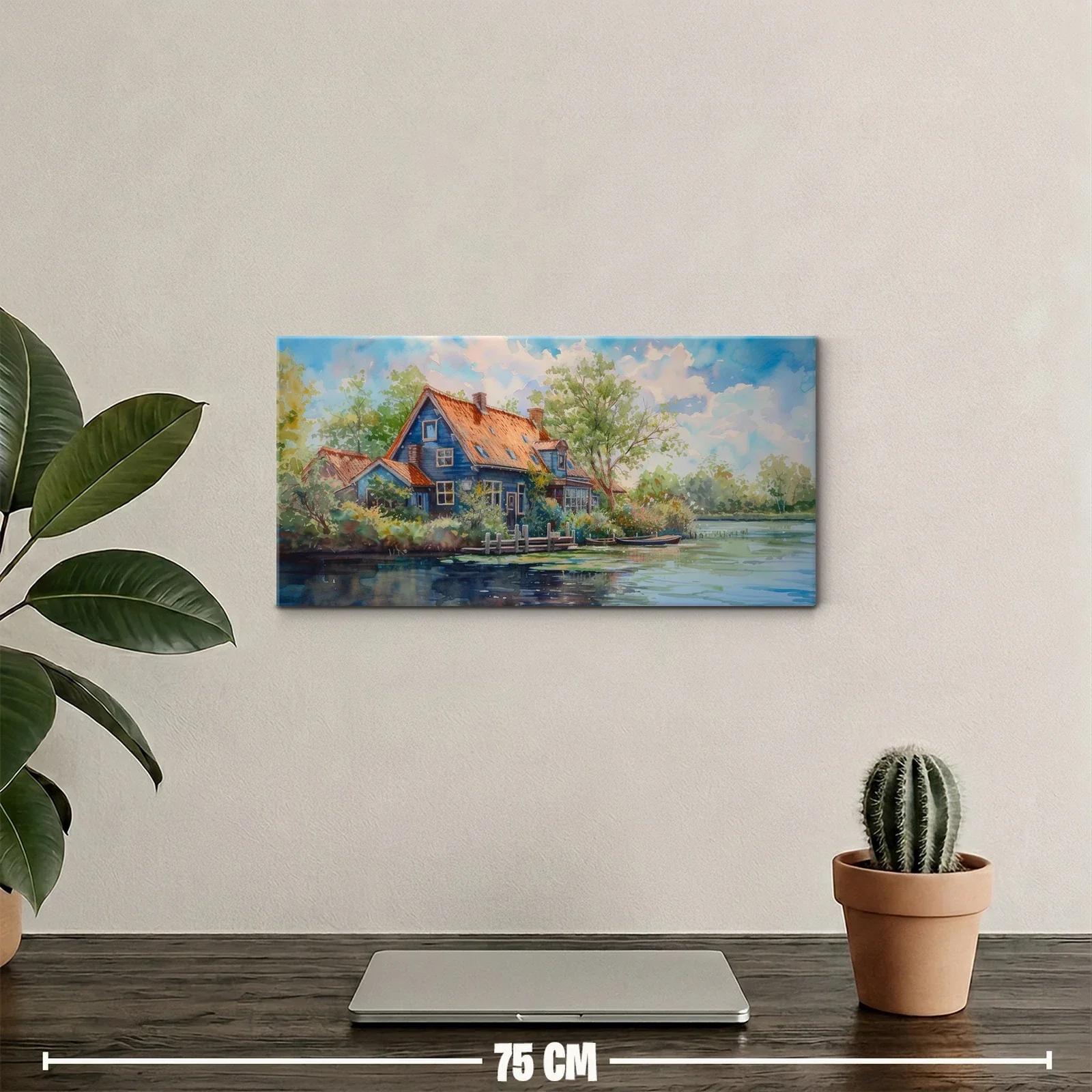 Cuadro casa de campo junto al lago con techo rojizo — miniatura 2