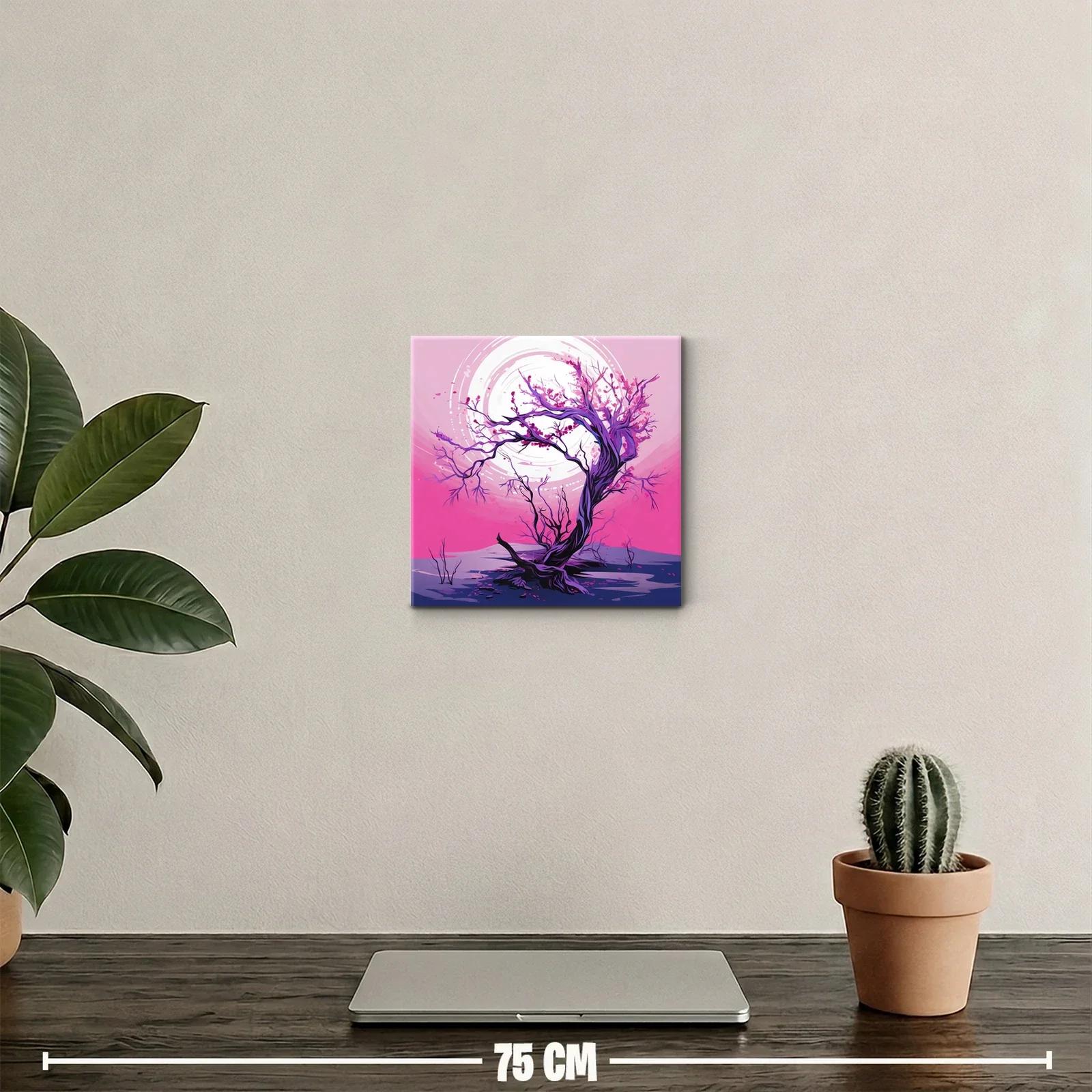 Árbol en flor con luna llena en tonos fucsia y violeta — miniatura 2