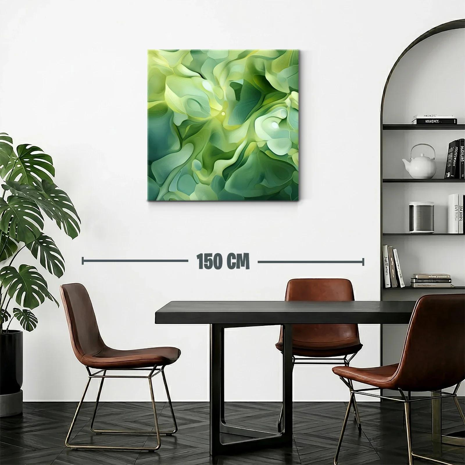 Cuadro abstracto en tonos verdes con formas fluidas — miniatura 2