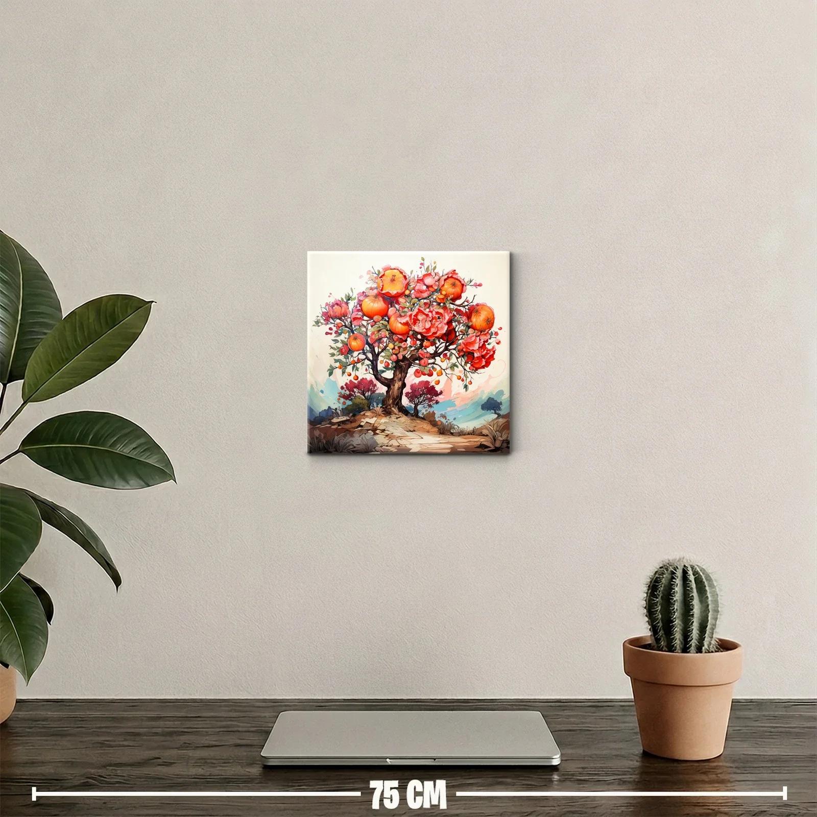 Árbol vibrante con flores y frutos en tonos cálidos — miniatura 2