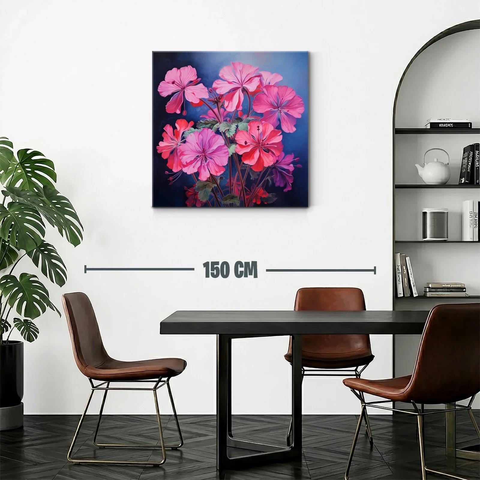 Cuadro vibrante con flores rosas sobre fondo azul oscuro — miniatura 2
